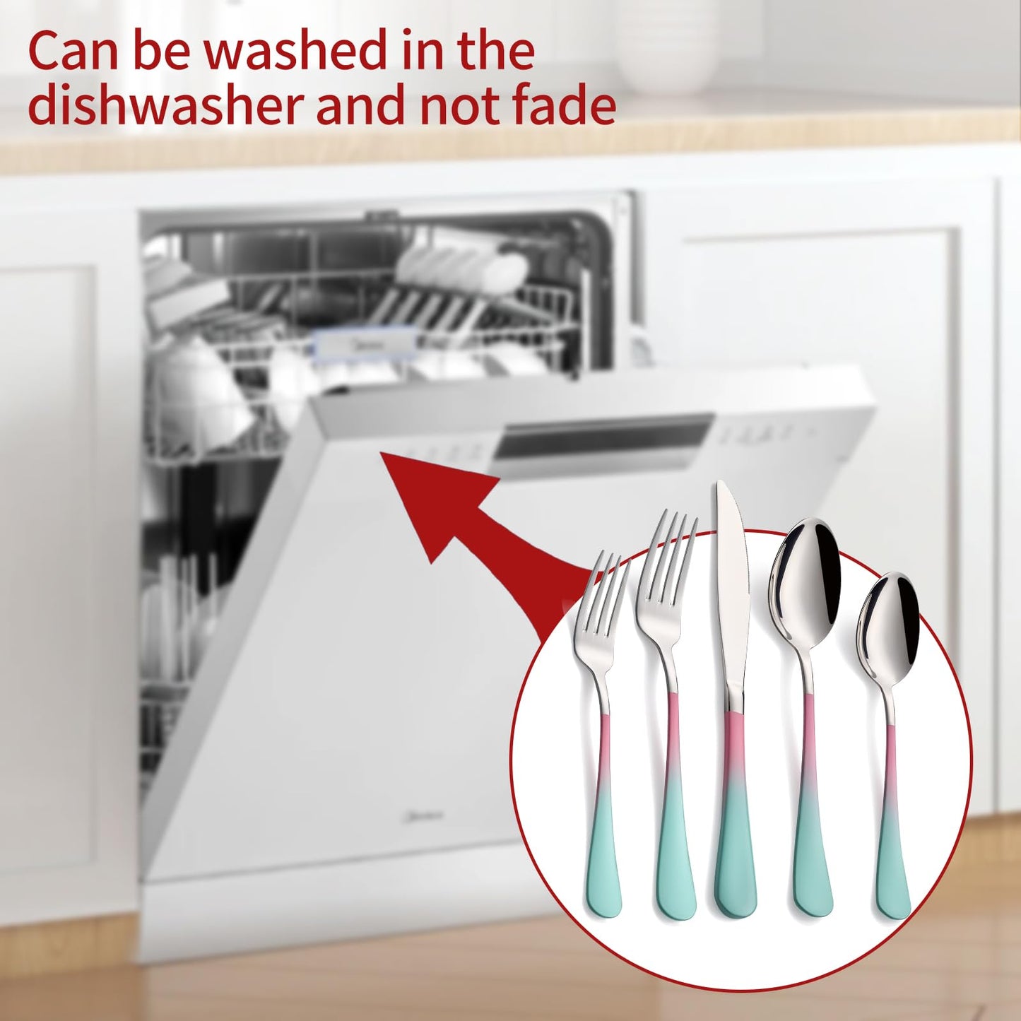 Unique Pink and Aqua 20-Piece Silverware Set 18/0 Stainless Steel Flatware Pink and Green Handle Cutlery Set Service for 4 Fork Knife Spoon Set Mirror Finish Dishwasher Safe