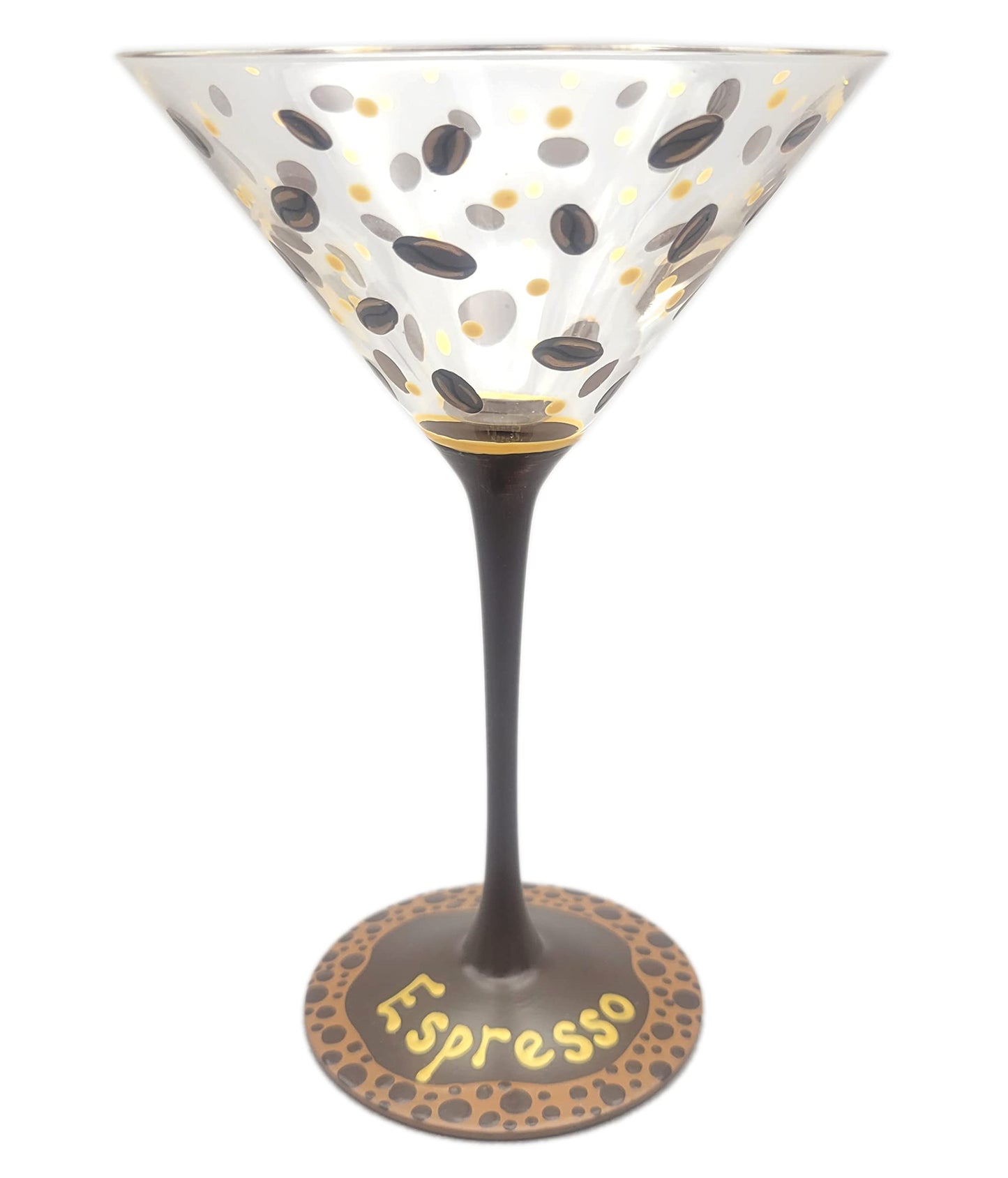 Espresso Themed Martini Glass - Hand Painted - Coffee Beans - Fancy, Elegant - Cocktail Gift