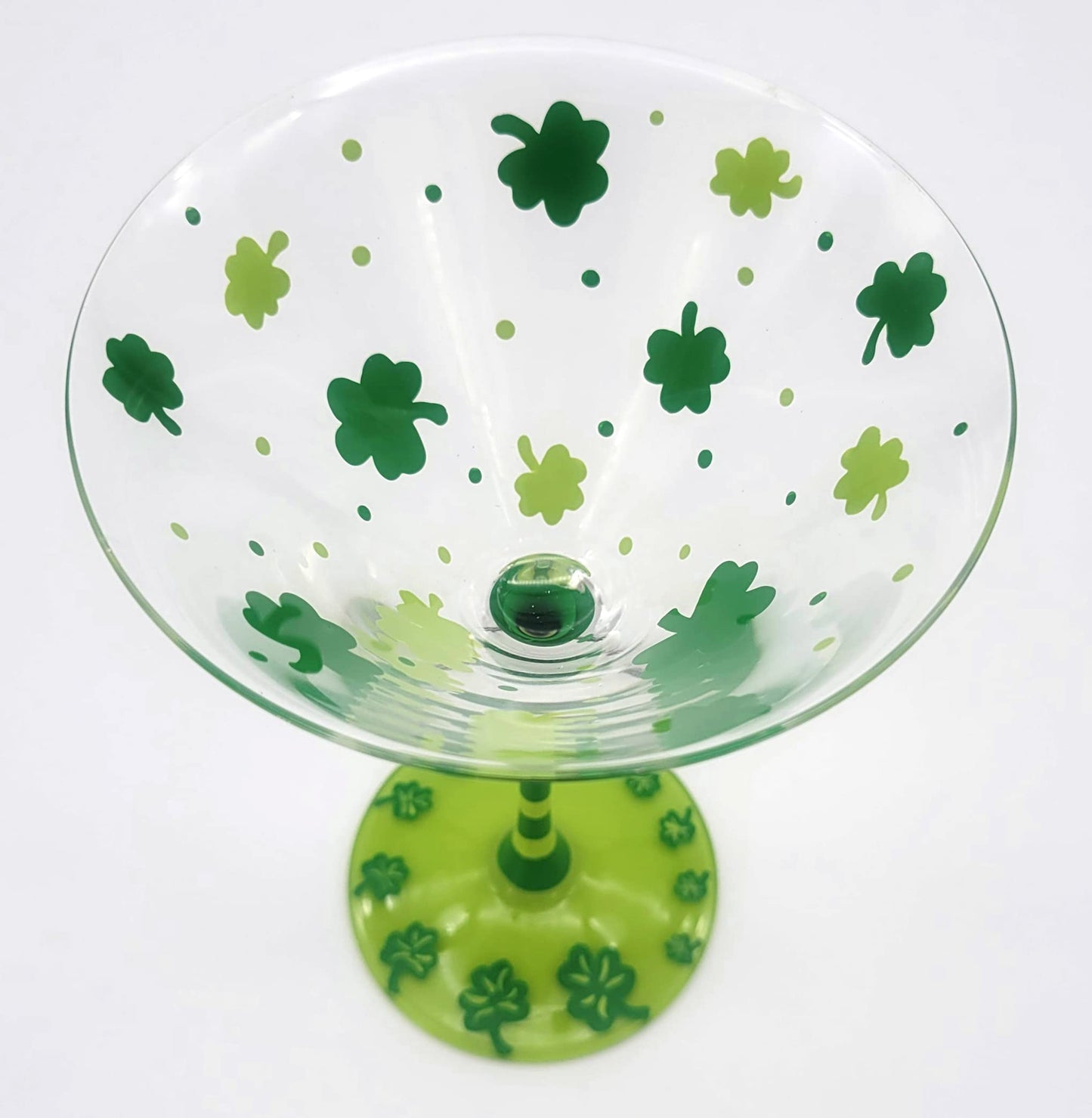 St. Patrick's Day Theme Hand Painted Martini Glass - Shamrock, Cocktail, Clovers, Green