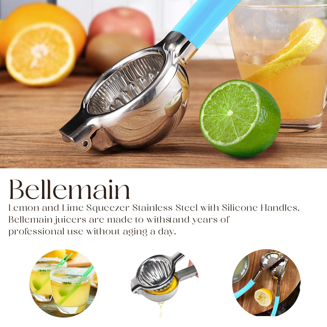Bellemain Citrus Juicer | Metal Lemon Squeezer | Lime and Lemon Juicer Stainless Steel with Silicone Handles | Manual Juicer, Citrus Squeezer, Hand Held Juicer | Bar Juicer for Bartender (Light Blue)