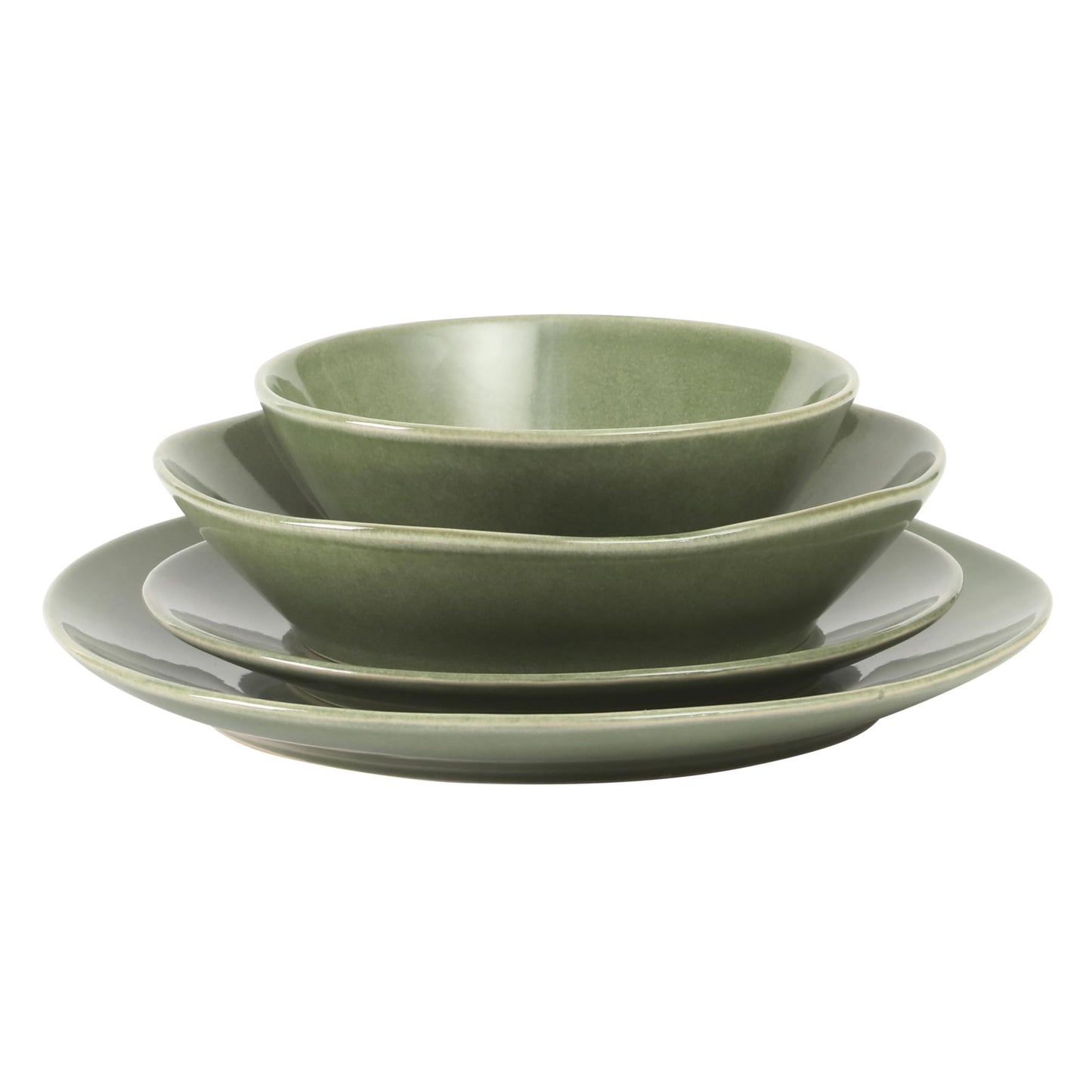 Bloomhouse - Oprah's Favorite Things - Montecito Breeze 16 Piece (Service for 4) Double Plates and Bowls Stoneware Reactive Glaze Dinnerware Set - Cyprus Green