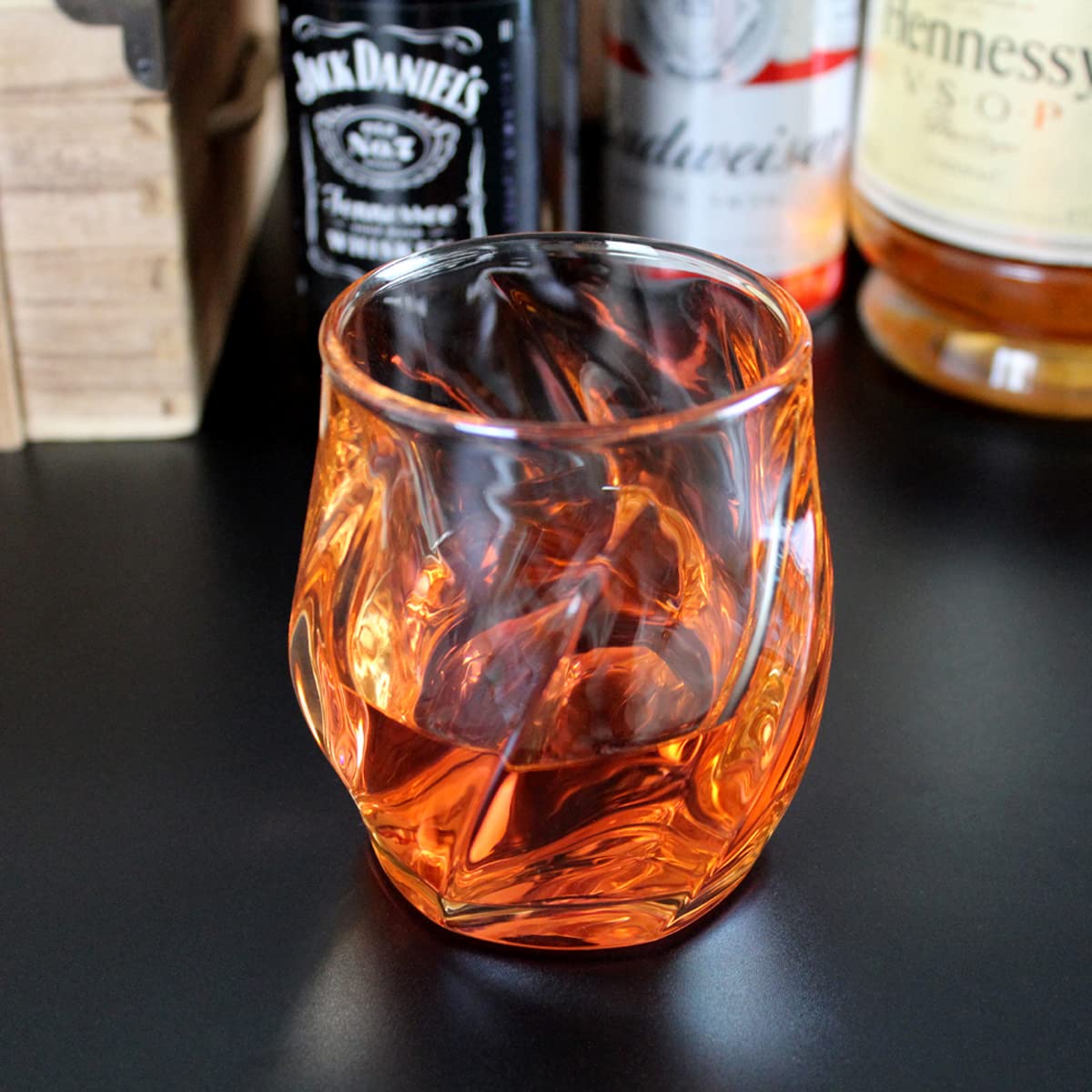 ANBFF Whiskey Glasses Set of 2, Rocks Glass, 8.5 OZ Drinking Glasses, Creative Twisted Crystal Old Fashioned Cocktail Glass Tumbler for Bourbon, Scotch, Tequila, Cognac, Rum