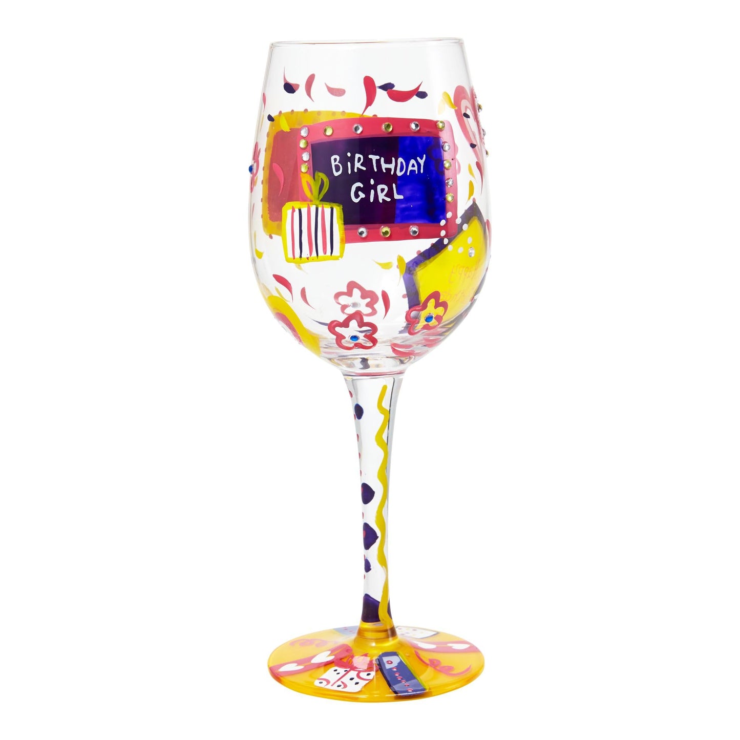 Lolita Birthday Girl Artisan Painted Wine Glass Gift, Multicolor, 1 Count (Pack of 1)