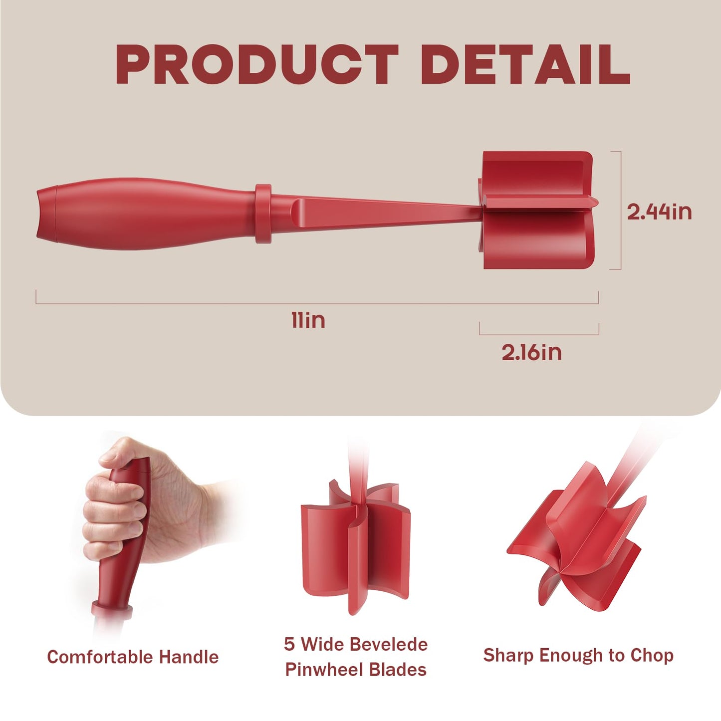 Meat Chopper, Hamburger Chopper, Premium Heat Resistant Masher and Smasher for Hamburger Meat, Ground Beef, Ground Turkey and More, Nylon Ground Beef Chopper Tool and Meat Fork, Mix Chopper-Red