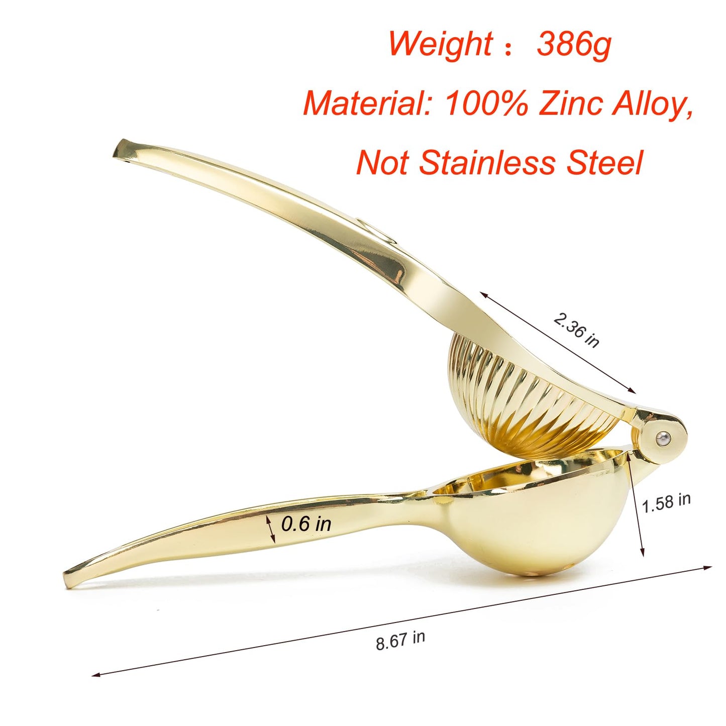 Agirlvct Lemon Squeezer, Heavy Duty Zinc Manual Lemon Juicer, Threaded Groove Fresh Small Oranges Limes Juicer Hand Press Manual Press for Home Restaurant Kitchen Accessories Utensils(Gold)
