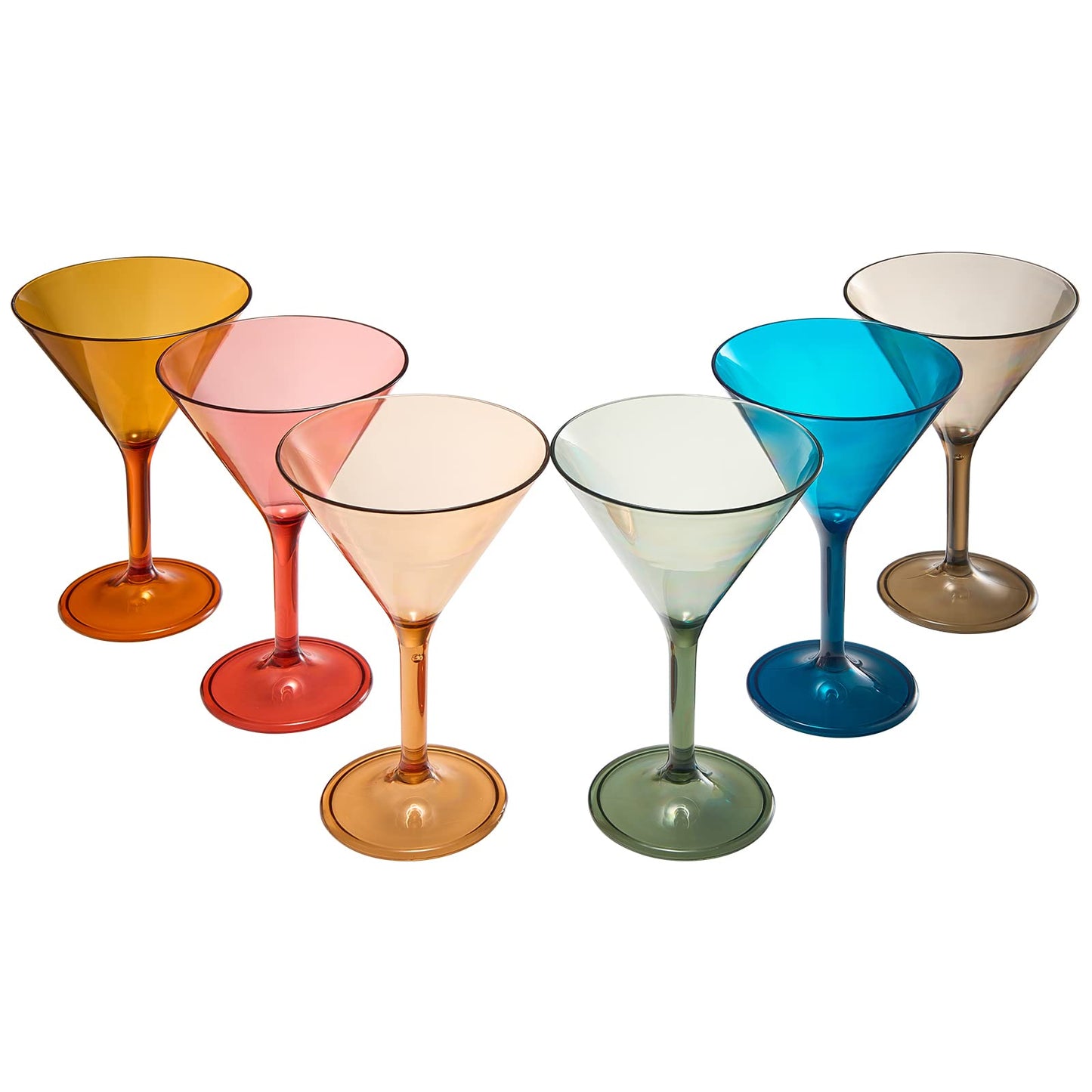 European Style Plastic Crystal Glasses, Unbreakable Martini, Cocktail | Set of 6 | Shatterproof Acrylic 100% Tritan Drinkware, Colored BPA-free, Reusable, Outdoor, Pool and Indoor, Dishwasher Safe 10 Oz.