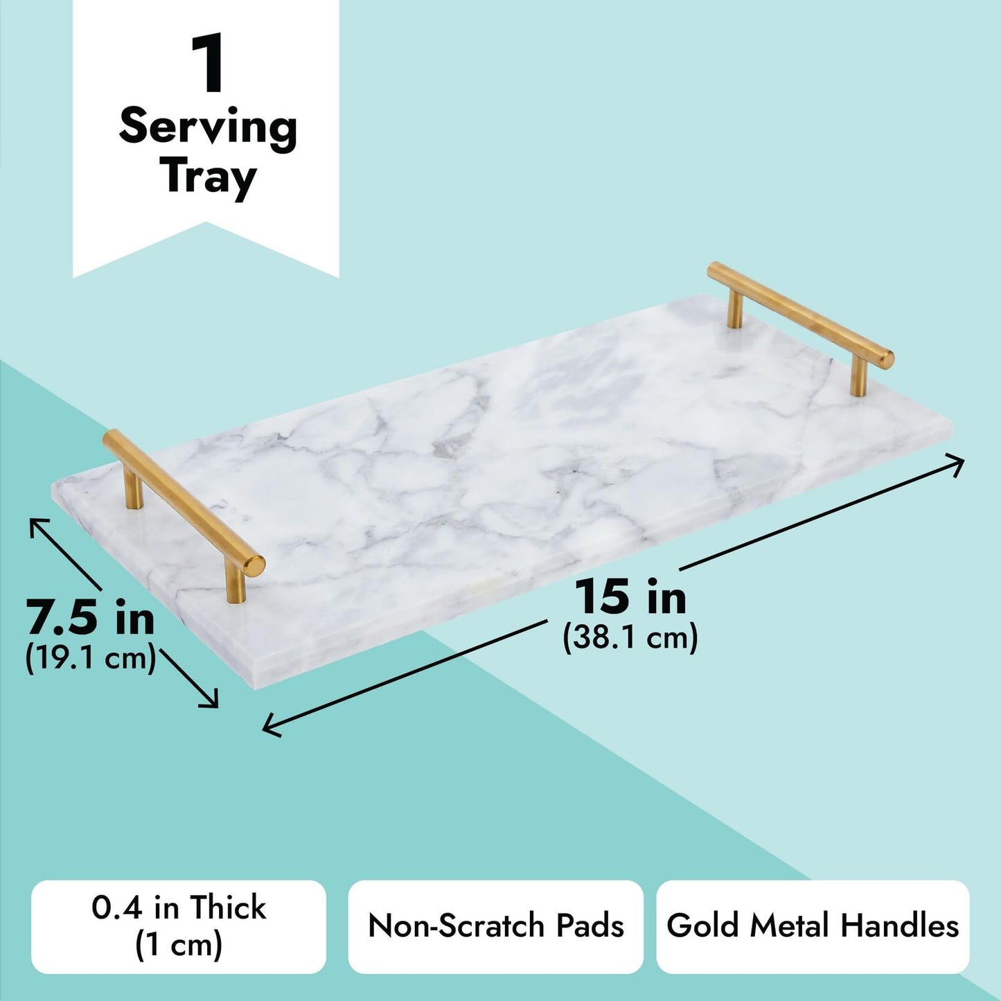 Juvale Marble Serving Tray with Gold Handles for Coffee Table, Kitchen (Rectangle, 15x7.5 in)
