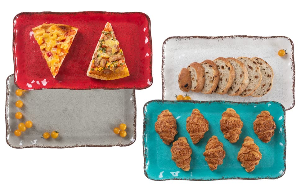 Crimson Red Melamine Platters for Serving Food, Colored Serving Trays, 17.5 x 10 Rectangular Turkey Serving Tray, Set of 2, Perfect for Outdoor, Christmas Parties, Restaurant, Dishwasher Safe