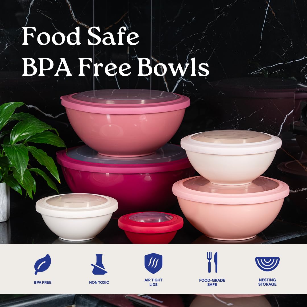 WHYSKO Mixing Bowl Set, 12 Piece Colorful Plastic Mixing Bowls with Lids Set for Food Prep Storage and Serving, Dishwasher Safe Microwave Safe for Kitchen Baking Cooking