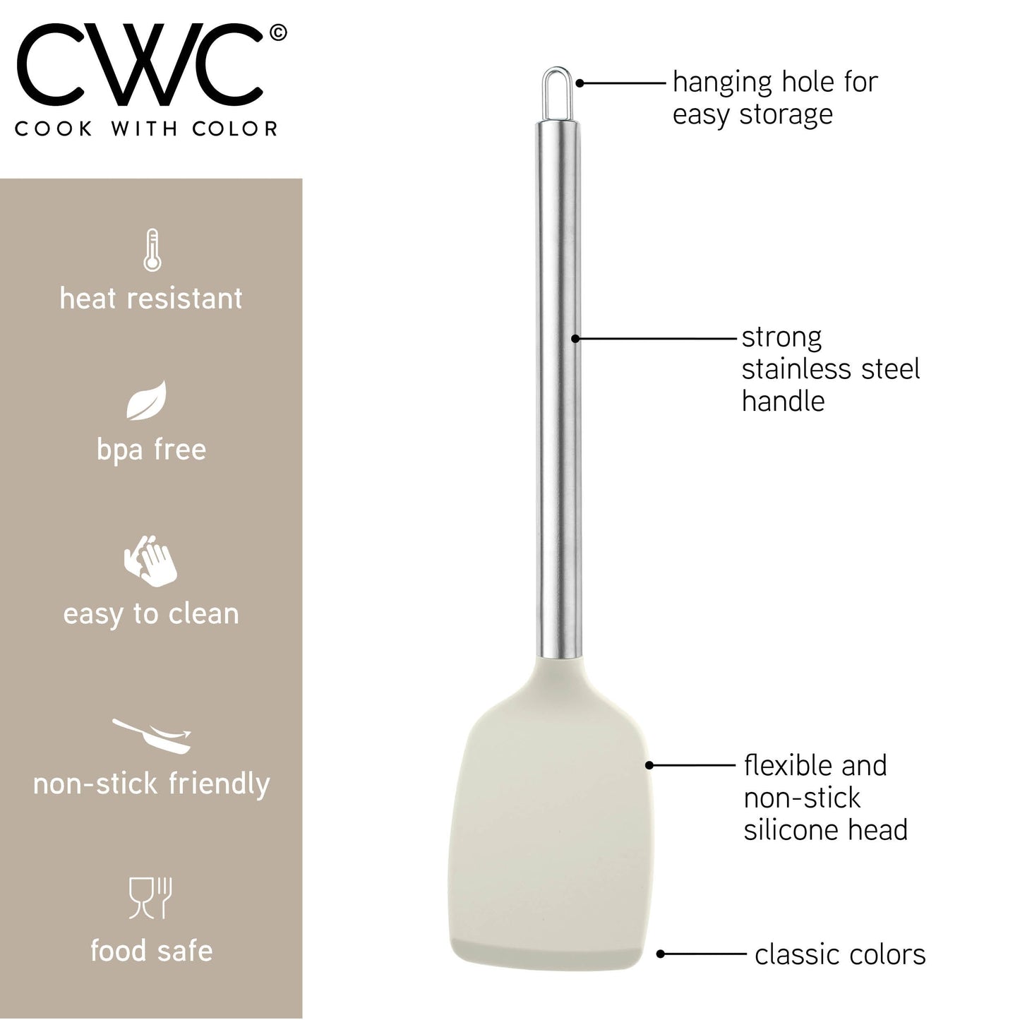 Beige COOK WITH COLOR Silicone Cooking Utensils, Kitchen Utensil Set, Easy to Clean Silicone Kitchen Utensils, Cooking Utensils for Nonstick Cookware, Kitchen Gadgets Set, 10 Pieces, Brown