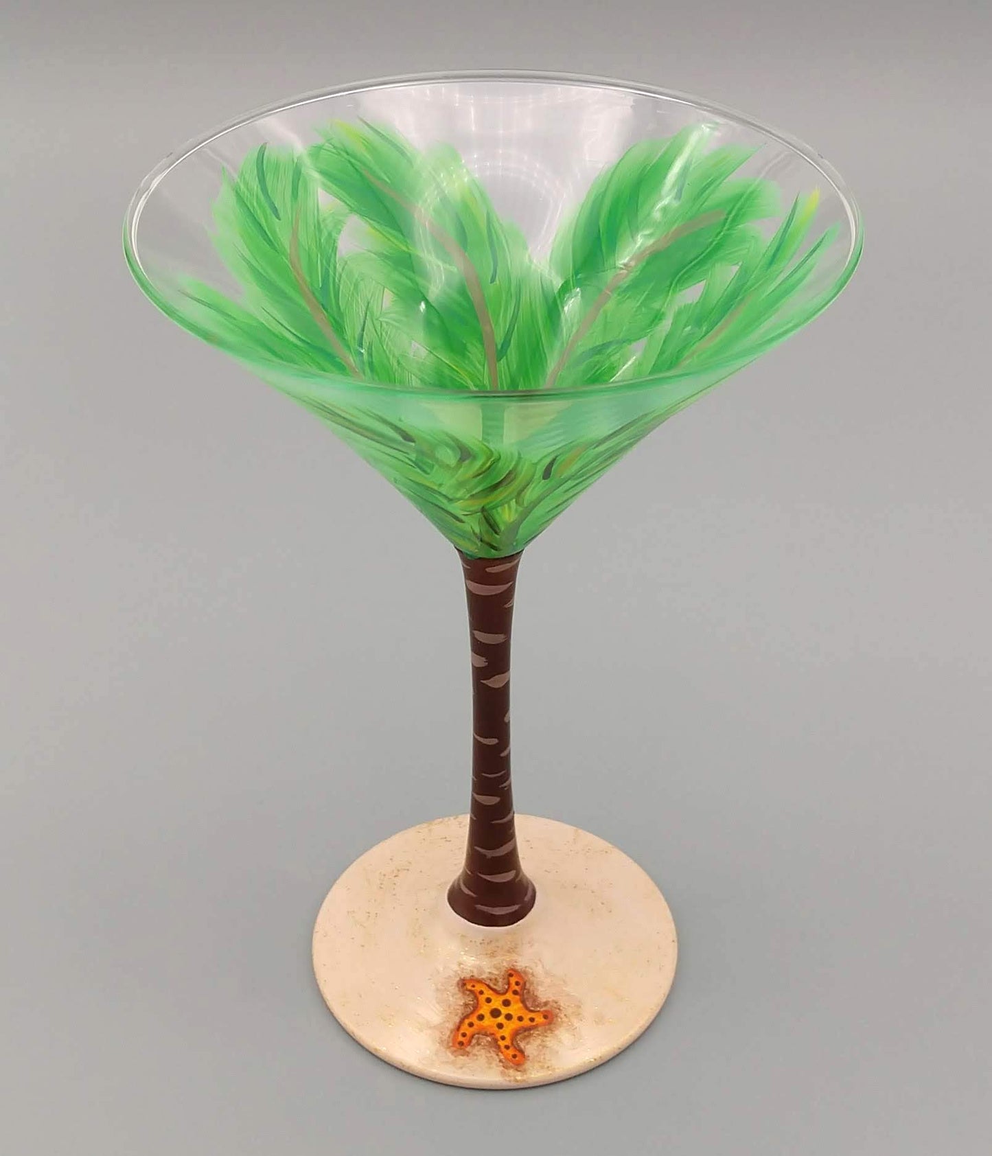 Palm Tree Martini Glass - Starfish, Shell, Sea Turtle, Sparkly Sand - Tropical Theme - Hand Painted