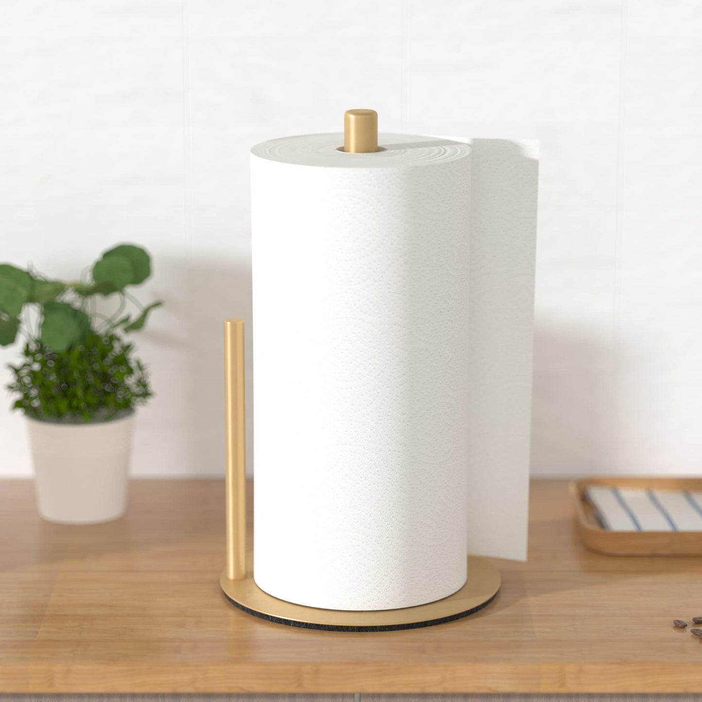 Paper Towel Holder Gold Kitchen Roll Holder, Premium Stainless Steel Paper Towel Holder for Kitchen Roll Organize, Countertop Roll Dispenser with Weighted Base