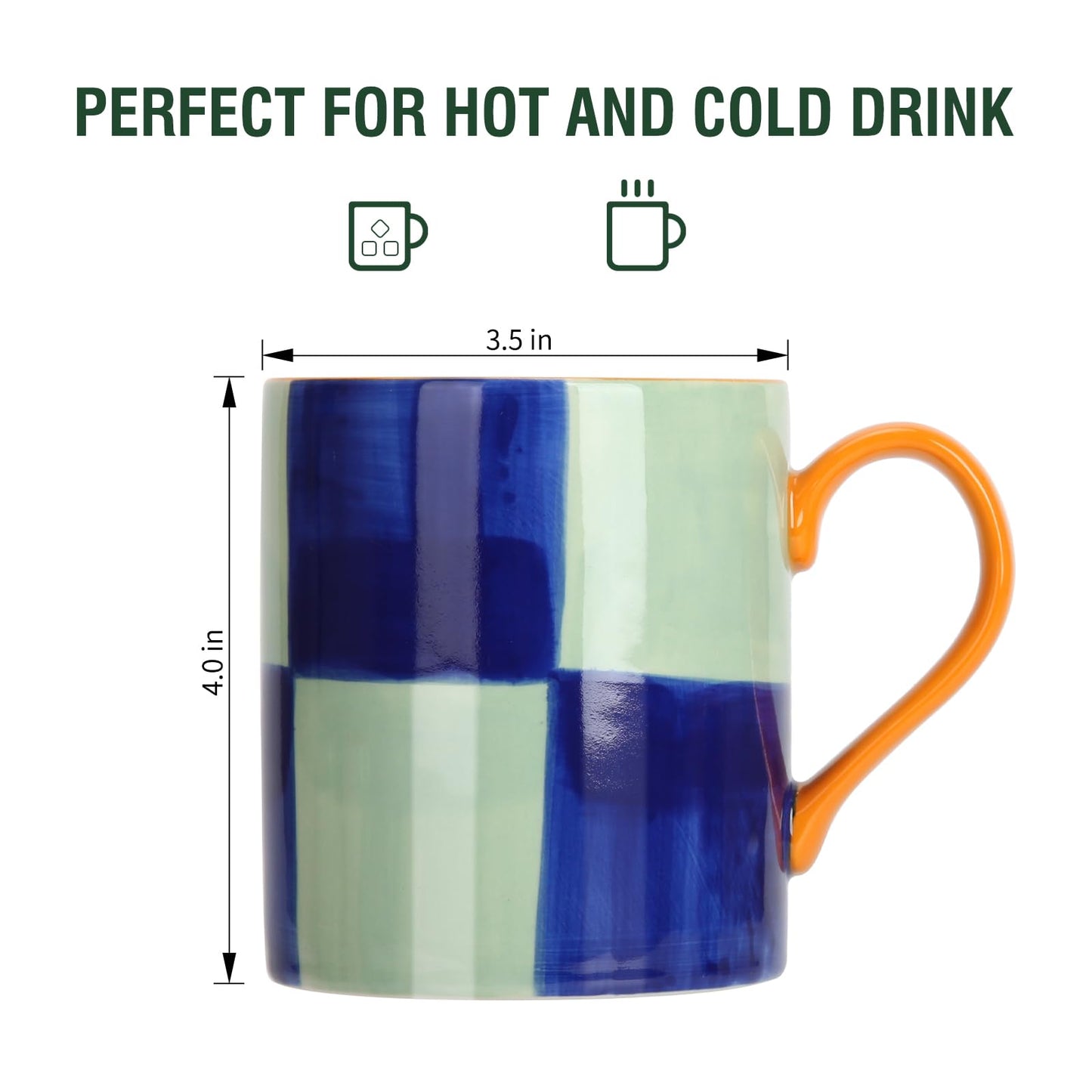 Koja Colorful Hand Painted 16 oz. Porcelain Ceramic Mugs Set. Service for 4.