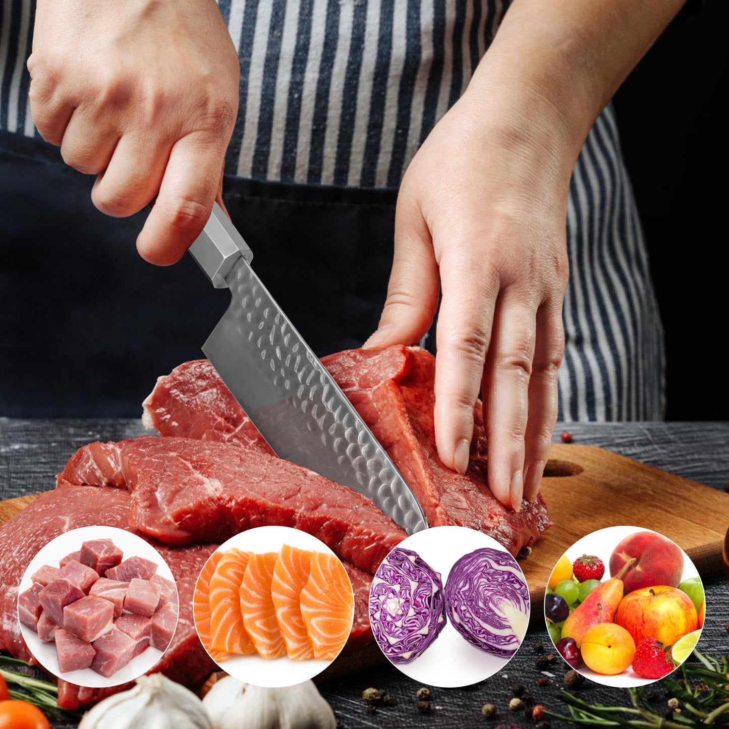 Japanese Chef Knife - 8-Inch Professional Chef's Knife Ultra Sharp Kitchen Knife Japanese 9-Layers VG-10 Clad, Chef Knife For Meat Vegetable Fruit Meat & Sushi Knife - With Sheath & Case