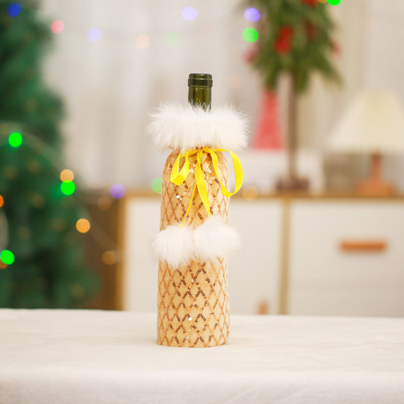 Winter or Christmas Themed Plush Wine Bags for Gifts or Festive Table Decor