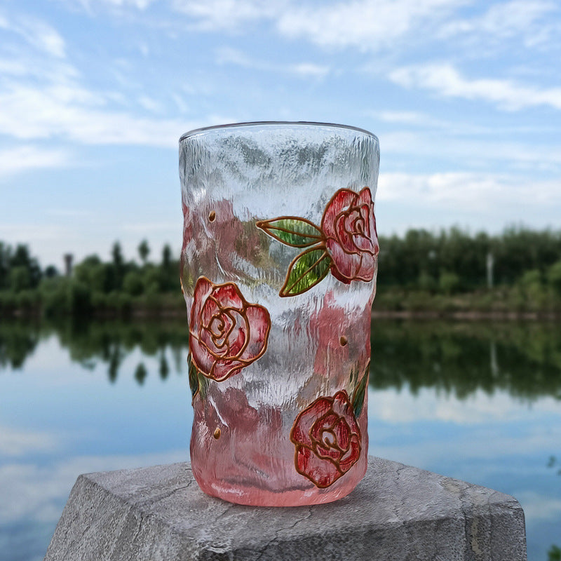 Hand-Painted Hammered Crystal Glass in One of Four Flower Patterns