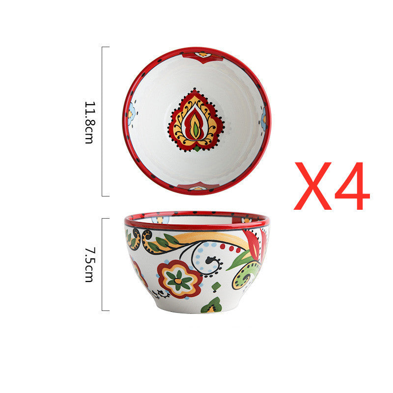 Bohemian French-Style Hand-Painted Ceramic Tableware Bowl