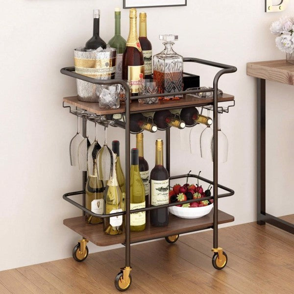 Versatile 2-Tier Bar Cart or Serving Cart On Wheels