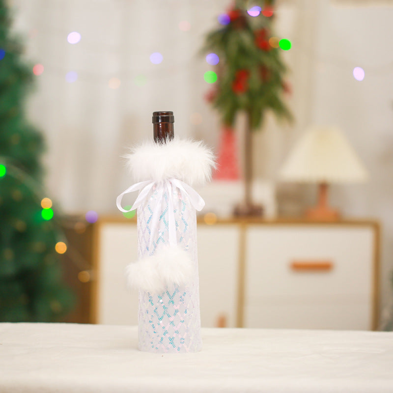 Winter or Christmas Themed Plush Wine Bags for Gifts or Festive Table Decor