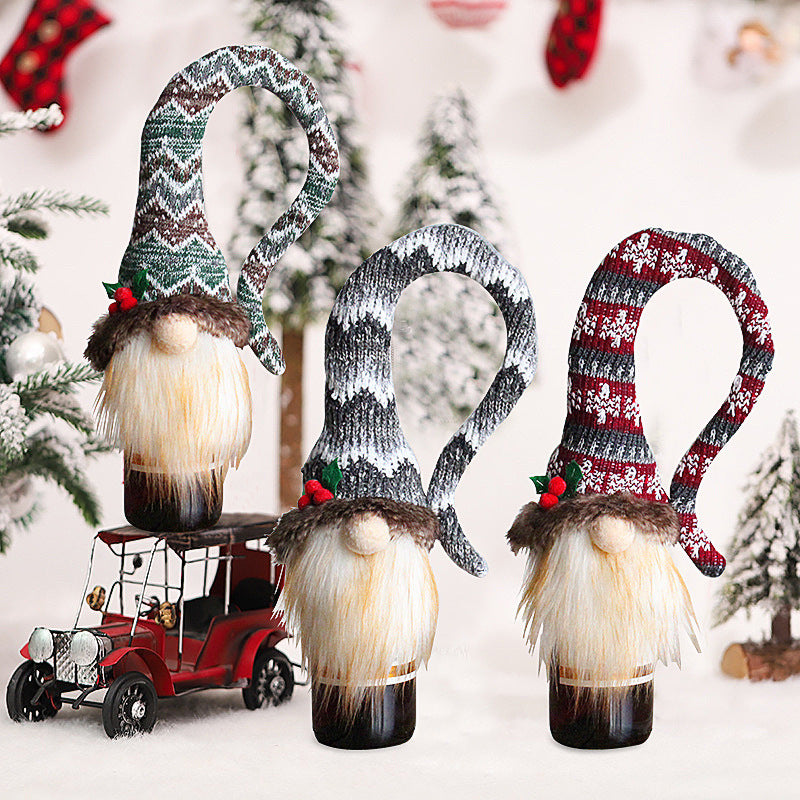 Knitted Gnome Red Wine Bottle Covers for Christmas Gifts or Holiday Decor