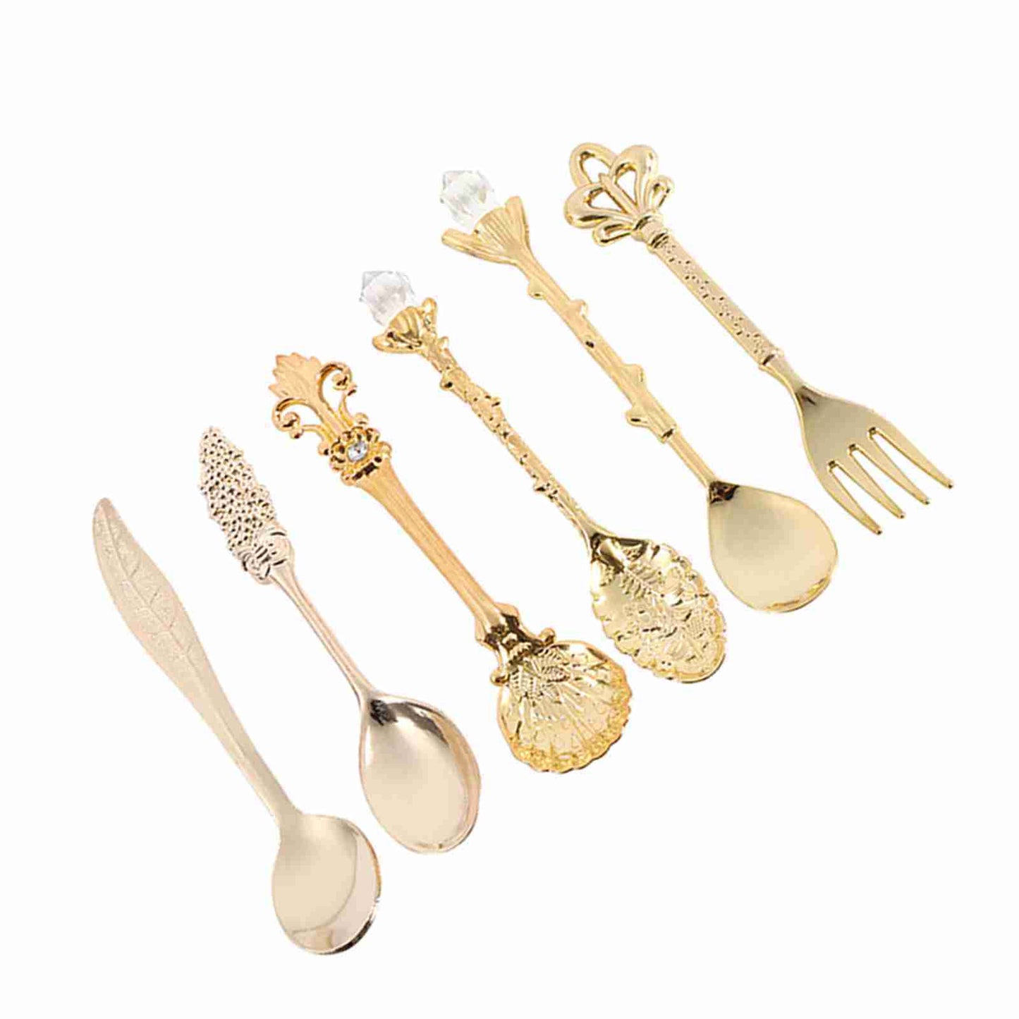 6-Piece Retro Royal Style Metal Mini Coffee Spoon and Fork Set