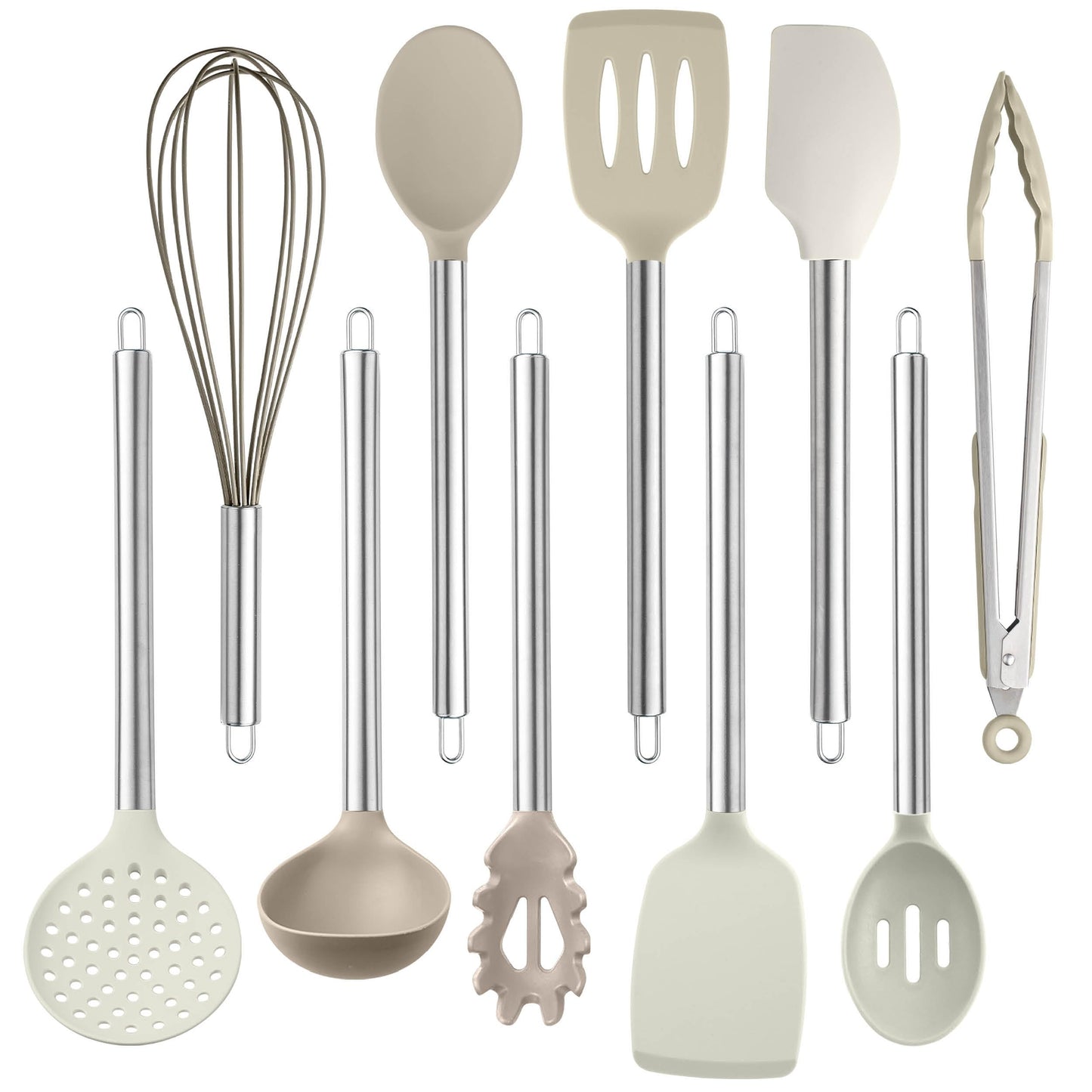 Beige COOK WITH COLOR Silicone Cooking Utensils, Kitchen Utensil Set, Easy to Clean Silicone Kitchen Utensils, Cooking Utensils for Nonstick Cookware, Kitchen Gadgets Set, 10 Pieces, Brown