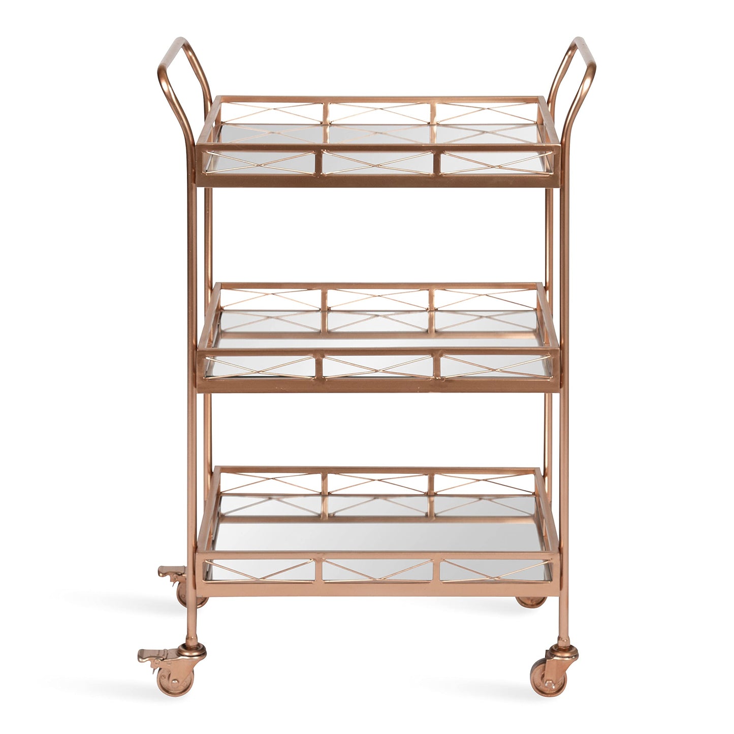 Kate and Laurel Ketia Glam Metal Bar Cart, 23 x 13 x 34, Rose Gold, Glamorous Three Tier Gold Bar Cart for Display and Storage