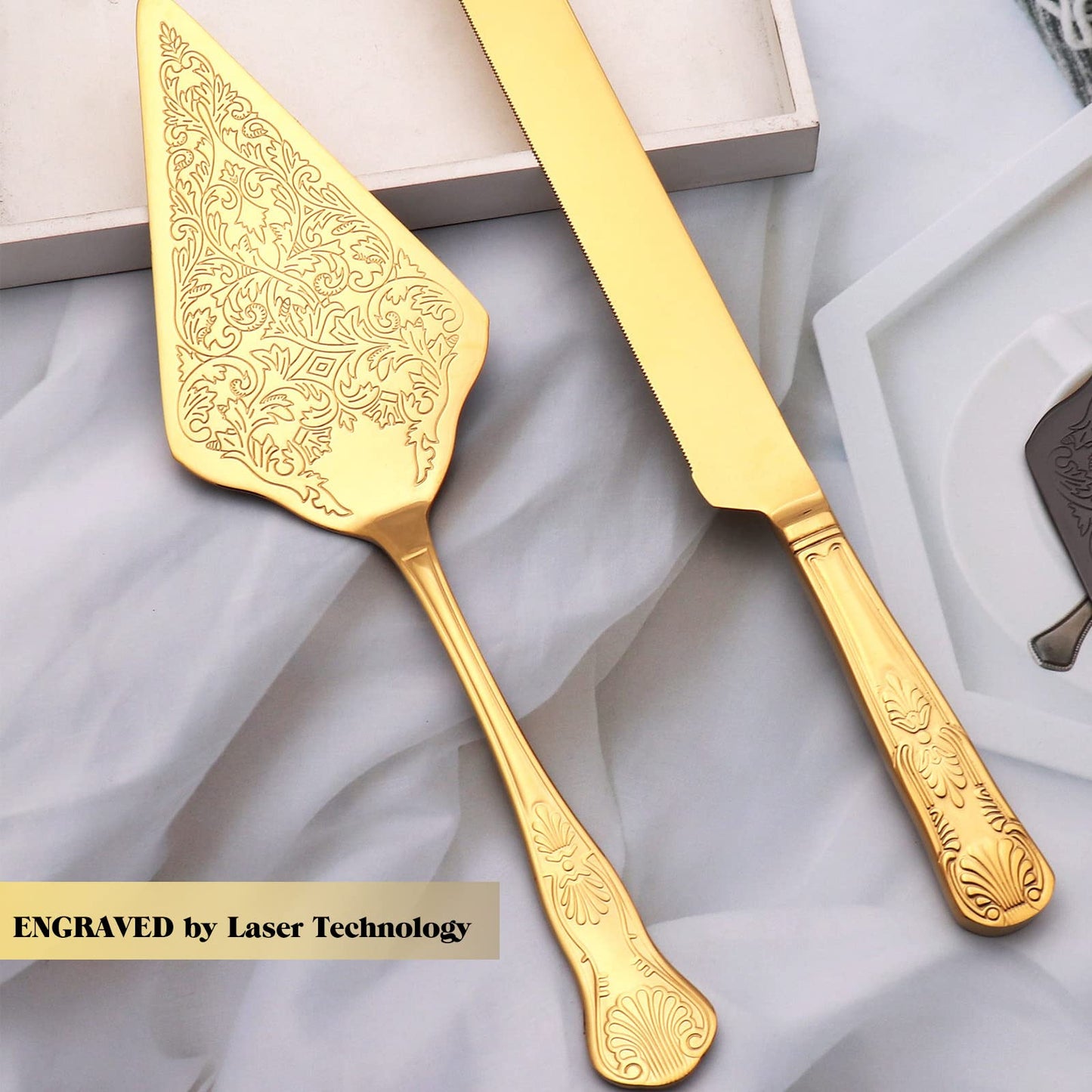 Wedding Cake Knife and Server Set, Stainless Steel Vintage Cake Cutting Set for Wedding, Birthday, Cake Serving Set, Keepsake for Newlyweds