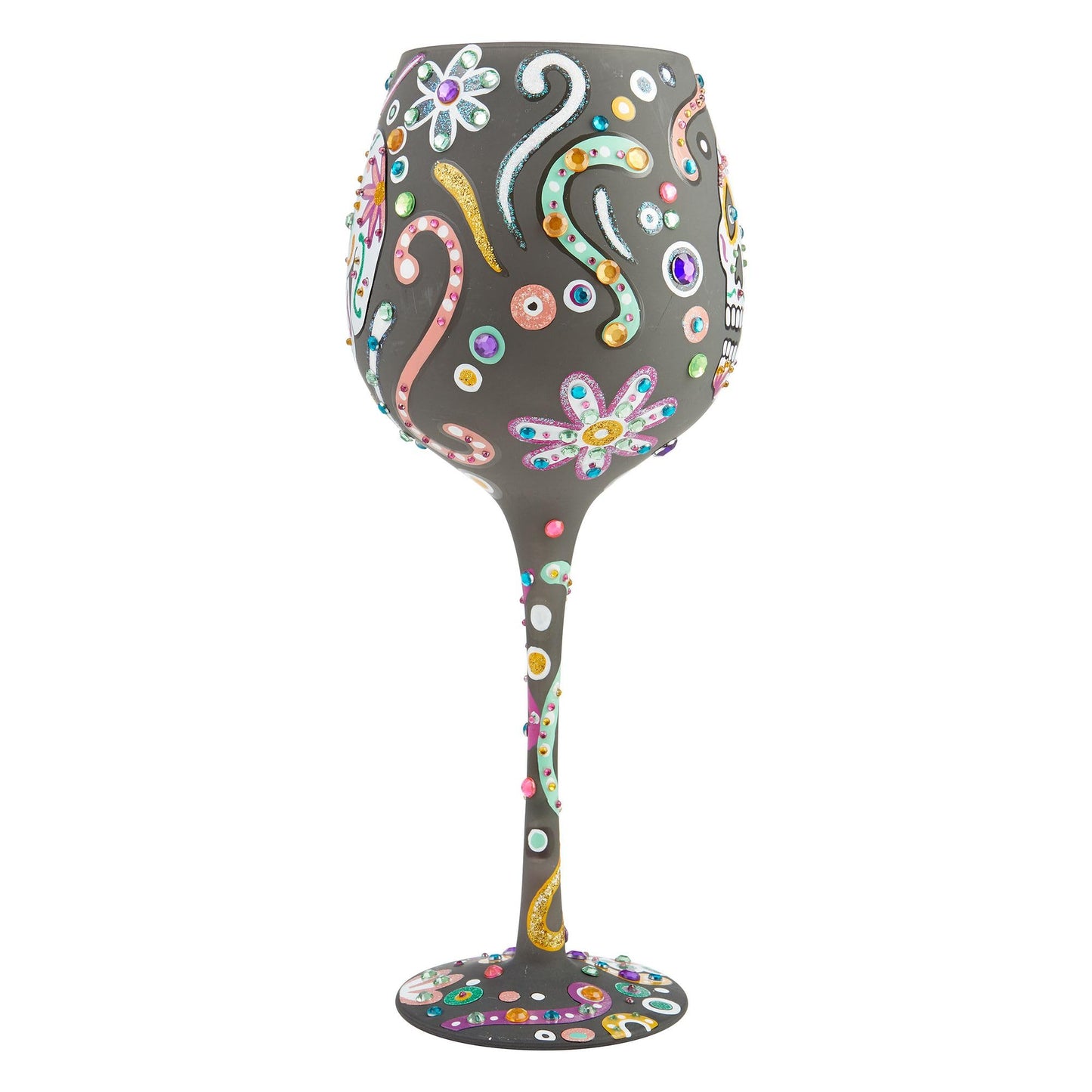 Enesco Designs by Lolita Halloween Sugar Skulls Super Bling Artisan Wine Glass, 22 Ounce, Multicolor