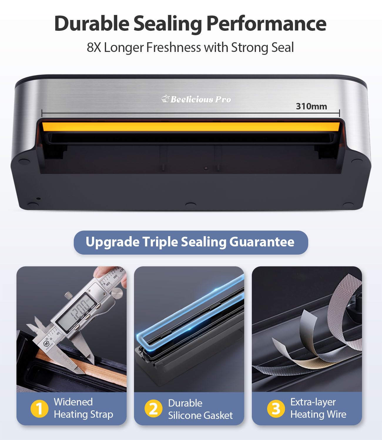 Vacuum Sealer Machine, Beelicious 85KPA Fully Automatic 8-in-1 Food Sealer with Bags Storage, Build-in Cutter, Moist Mode and Air Suction Hose | Digital Countdown | Sous Vide