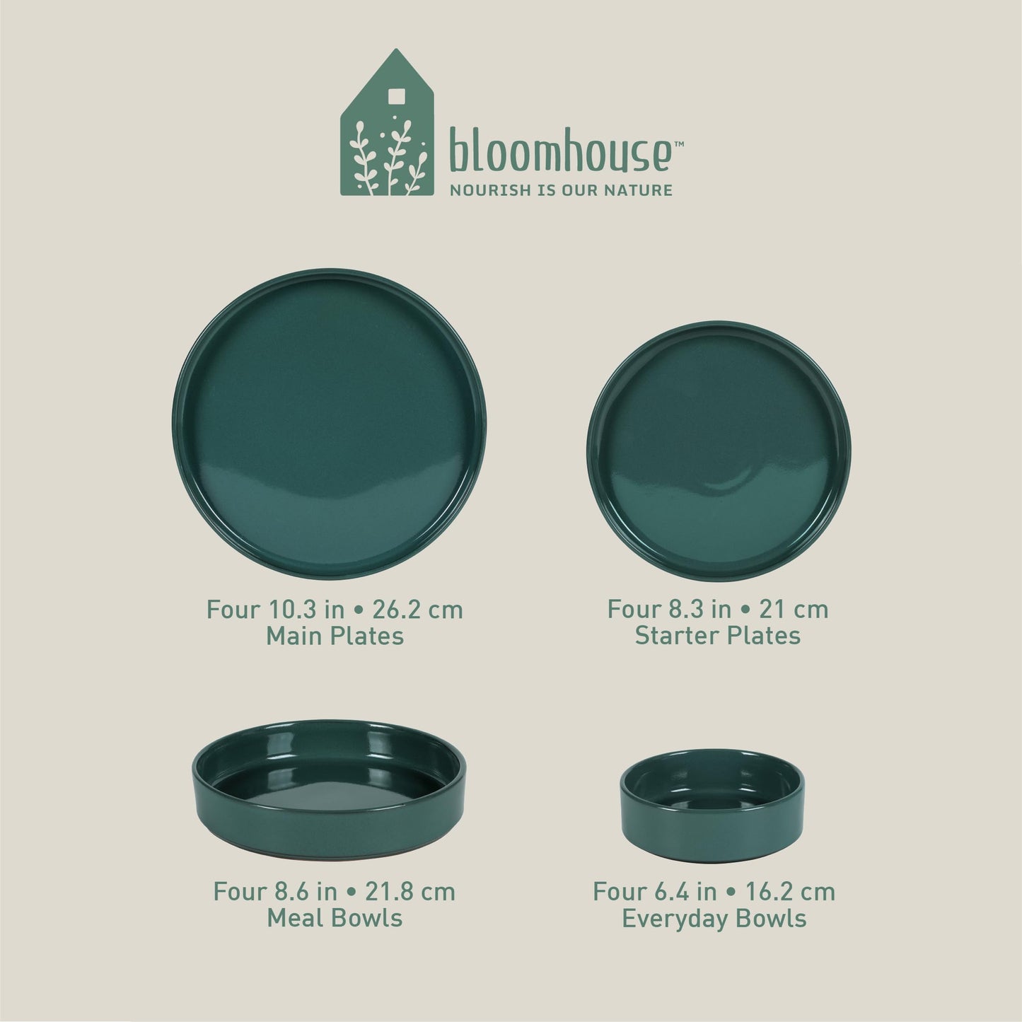 Bloomhouse - Oprah's Favorite Things - Santorini Mist Double Bowl Terracotta Reactive Glaze Plates and Bowls Dinnerware Set - Jade Blue Green, Service for Four (16pcs)