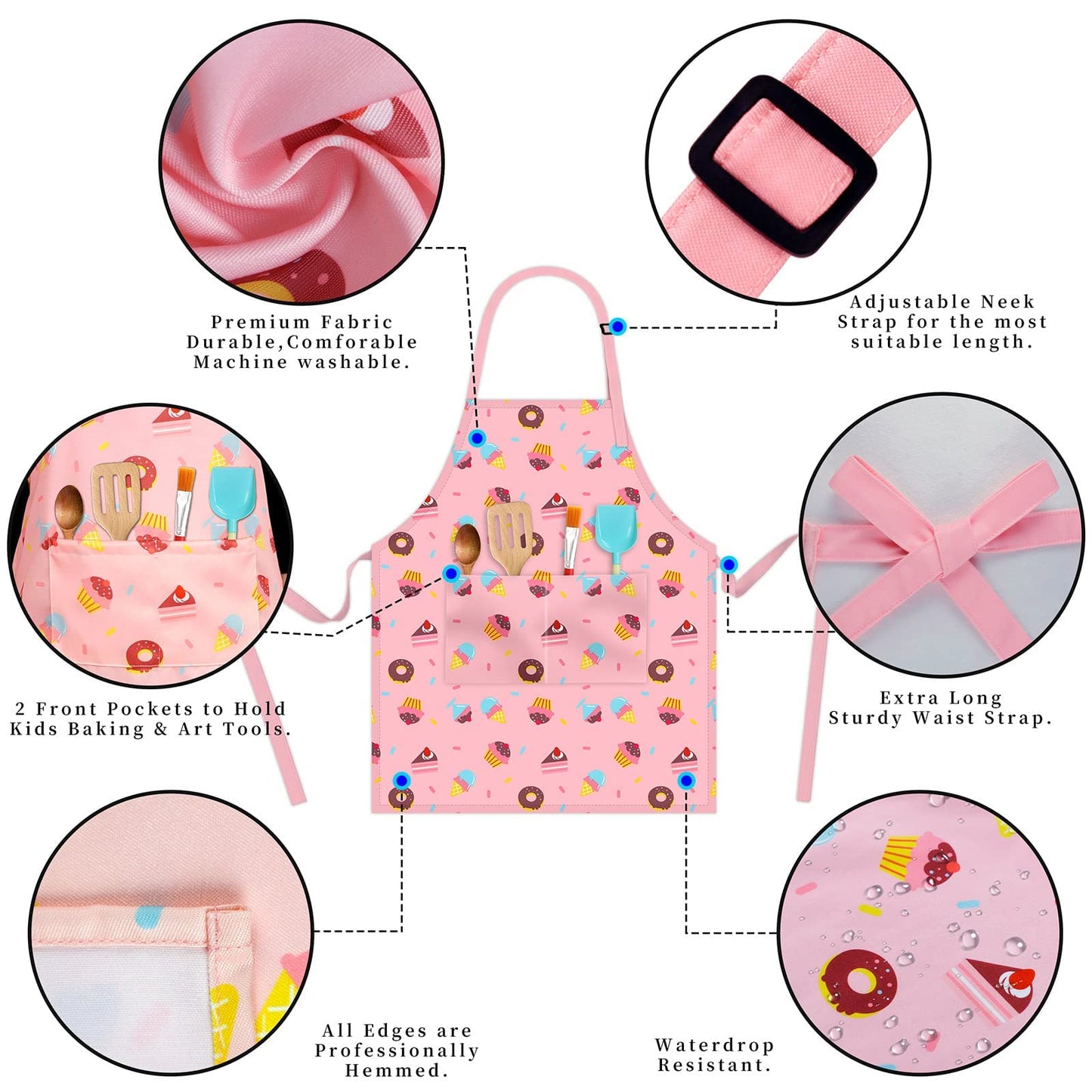 Kids’ Apron for Cooking, Baking, Painting, Crafting, and Gardening - Pastries, Strawberry or Unicorn Theme