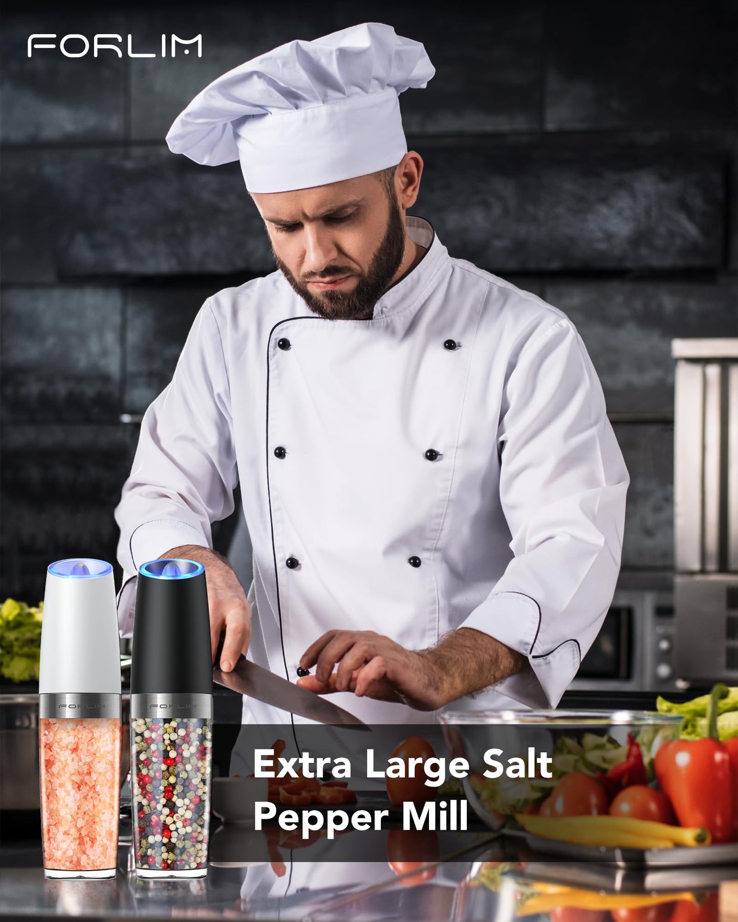 Electric Salt and Pepper Grinder Set, Upgraded 9 Oz. Capacity Refillable Battery-Operated Automatic Salt and Pepper Grinder Shakers Mill, Adjustable Coarseness One-Hand Operation (Black & White)