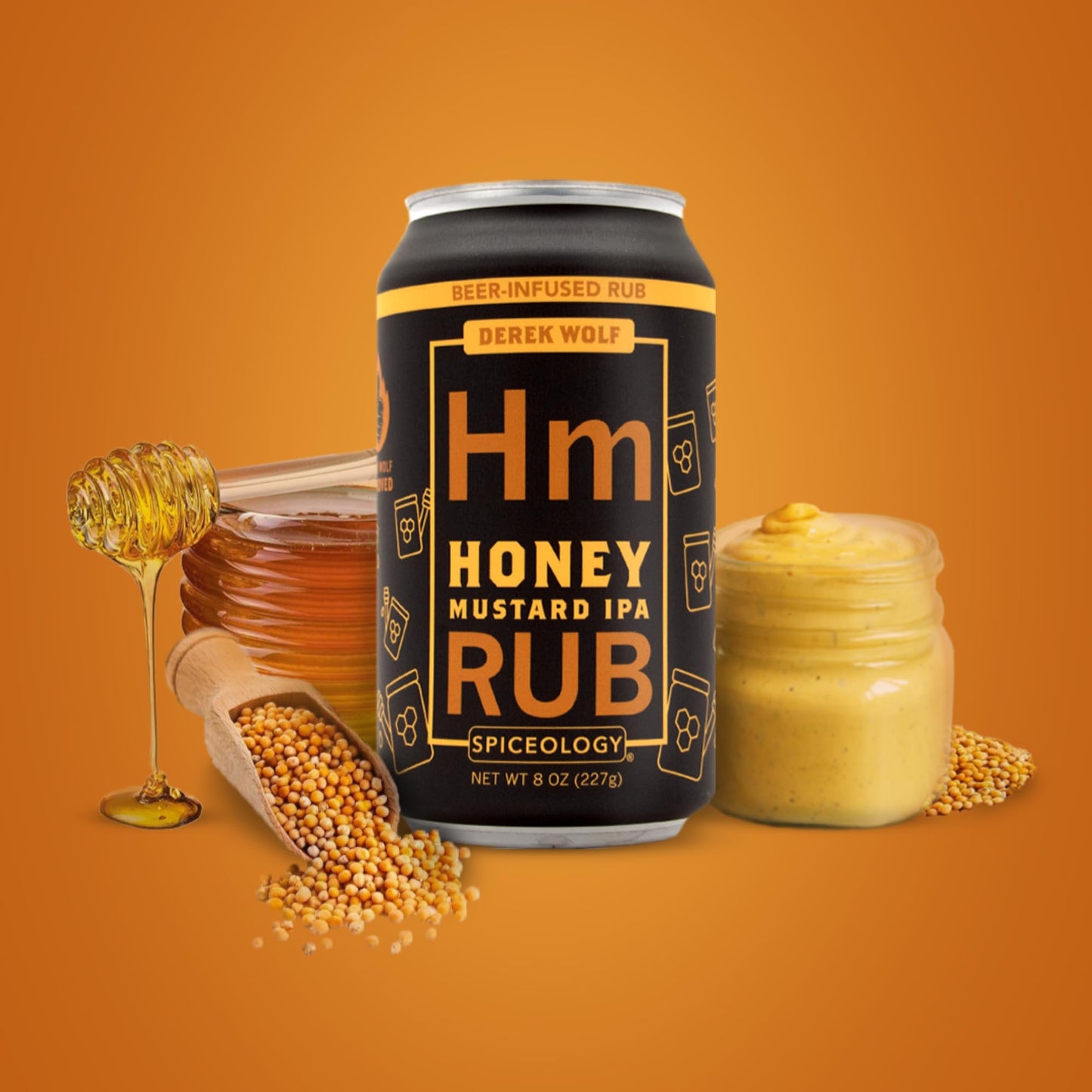 Spiceology & Derek Wolf - Honey Mustard IPA - Beer-Infused Barbecue Rubs, Spices and Seasonings - Use On: Beef, Chicken, Salmon, Shrimp, Duck, Veggies or Marinades - 8 oz Can with Resealable Lid
