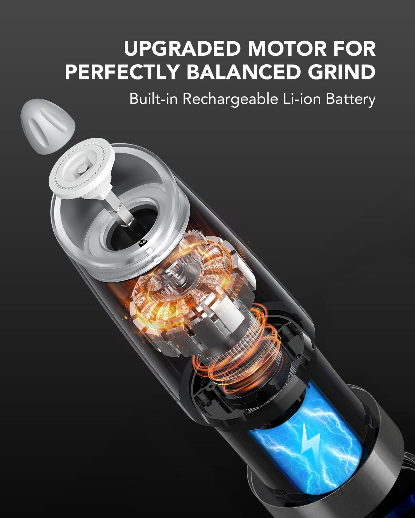 Gravity Electric Salt and Pepper Grinder Set, USB Rechargeable 9 Oz. Large Capacity, Automatic Salt Mill Set, One-Click Grinding One-Hand Operated Adjustable Coarseness Pepper Mill (Black)