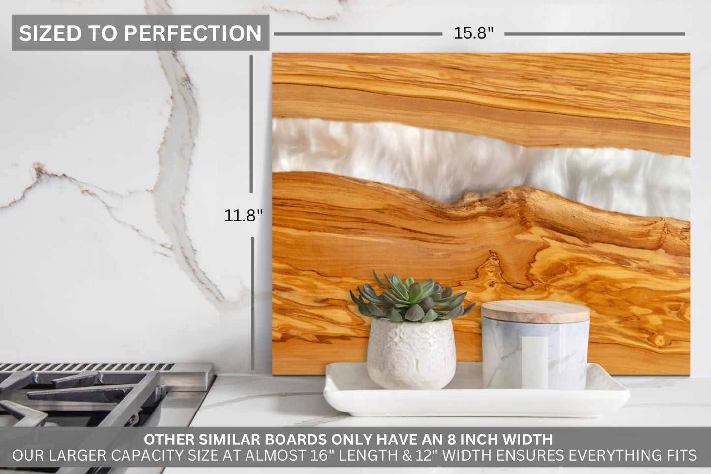 Handcrafted Italian Olive Wood Cheese and Charcuterie Board Set with Unique White Pearl Resin Artwork - Cutting Board Comes with 4 Cheese Knives, 2 Dipping Bowls & Corkscrew Wine Opener (White Pearl)