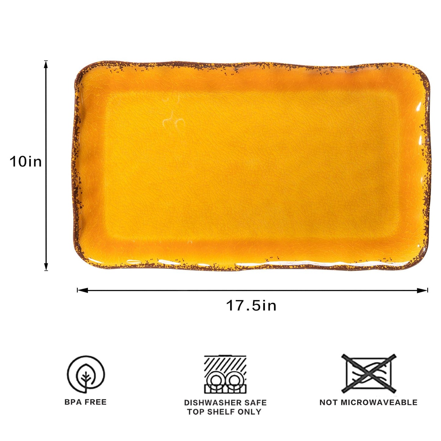 Deep Gold Melamine Farmhouse Rectangular Serving Platter Sets, 17.5" x 10" Melamine Large Serving Tray Sets,100% Melamine, Dishwasher Safe, BPA Free, Lightweight and Unbreakable,Gold