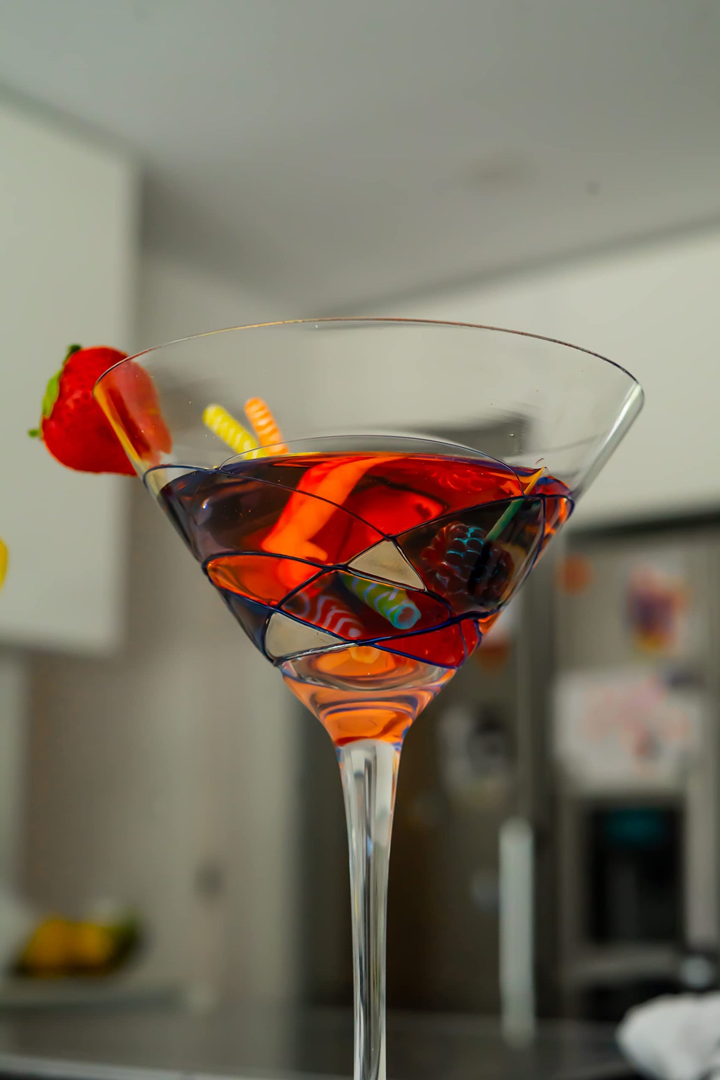 Antoni Barcelona Martini Glass Special Dry Cocktail 12 Oz. BLUE LINE Refreshment Party Mediterranean Stunning Gift Drinkware Birthday Present Weddding Anniversary (Set 2)