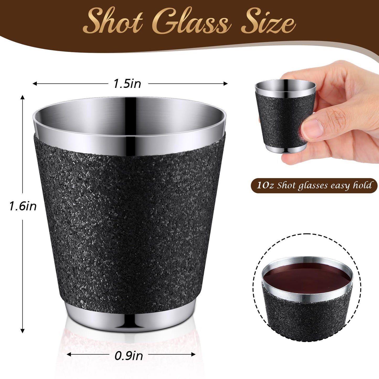 Qinyoung 50 Pcs 1 oz Stainless Steel Shot Glasses Bling Wine Glitter Metal Shot Glasses Bachelorette Wedding Valentine's Party Supplies for Espresso Whiskey Bar(Black)