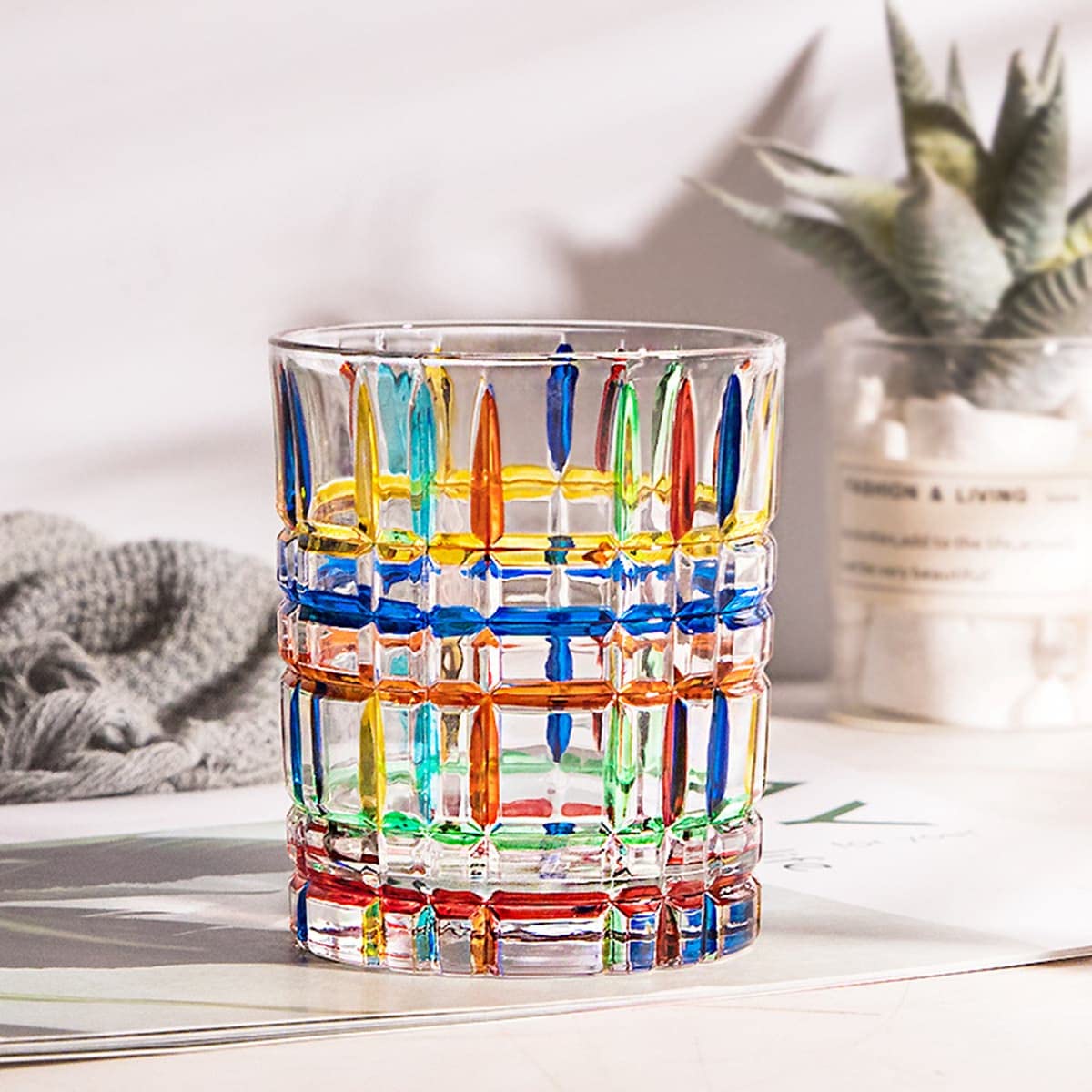 Aebor Colorful Drinking Glasses, Hand Painted Colored Water Glasses, Multicolor Water Glasse,Whiskey Wineglass Glasses,Tumbler Glasses (Stripes)