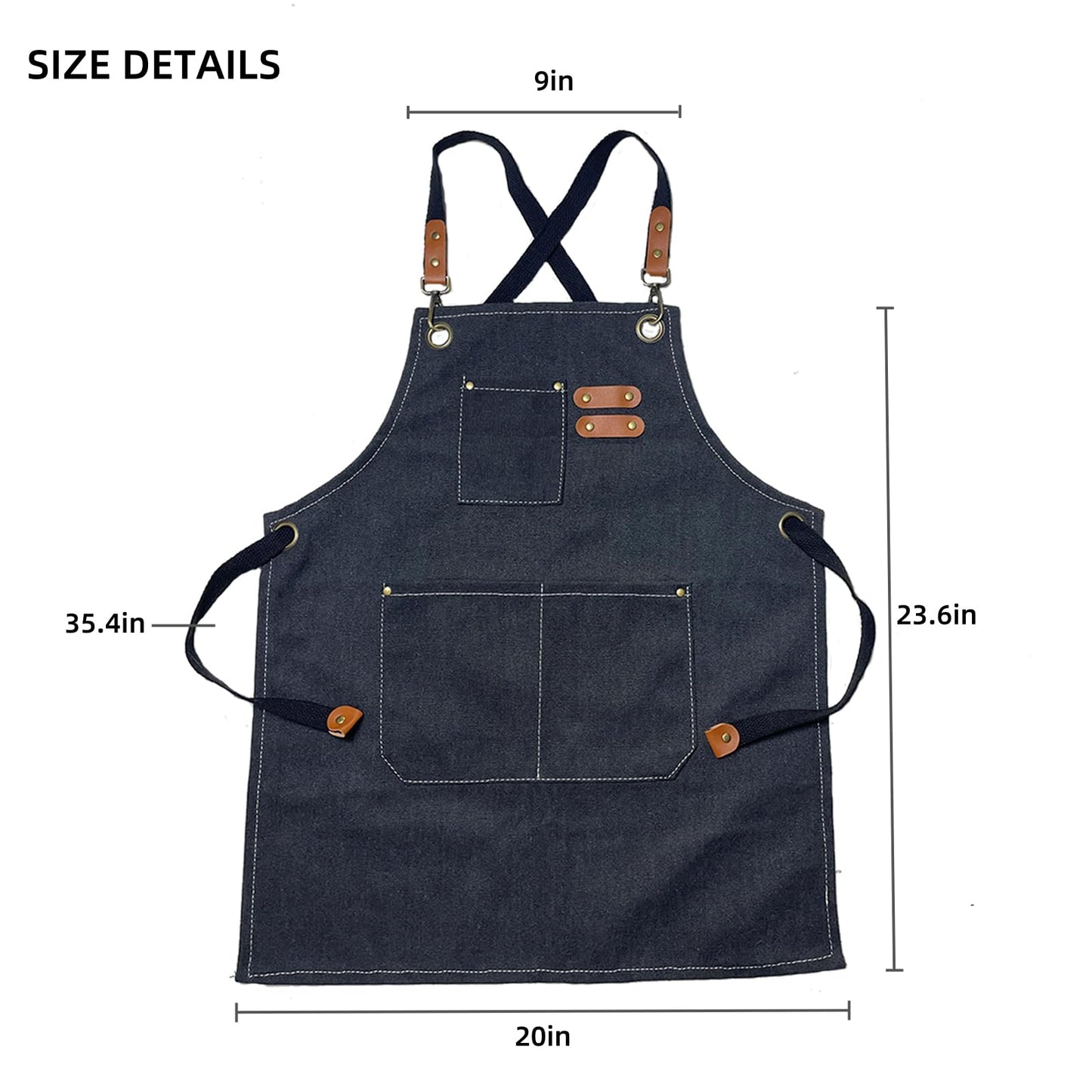 Kids Apron with 3 Pockets for Cooking, Baking, Painting, Crafting, Art or Gardening (Black)