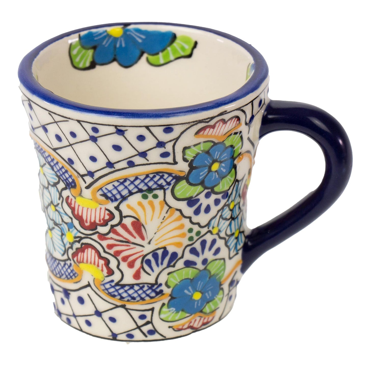 Global Crafts Encantada Handmade Hand-Painted Authentic Mexican Pottery Mugs (Multi Blue Green)