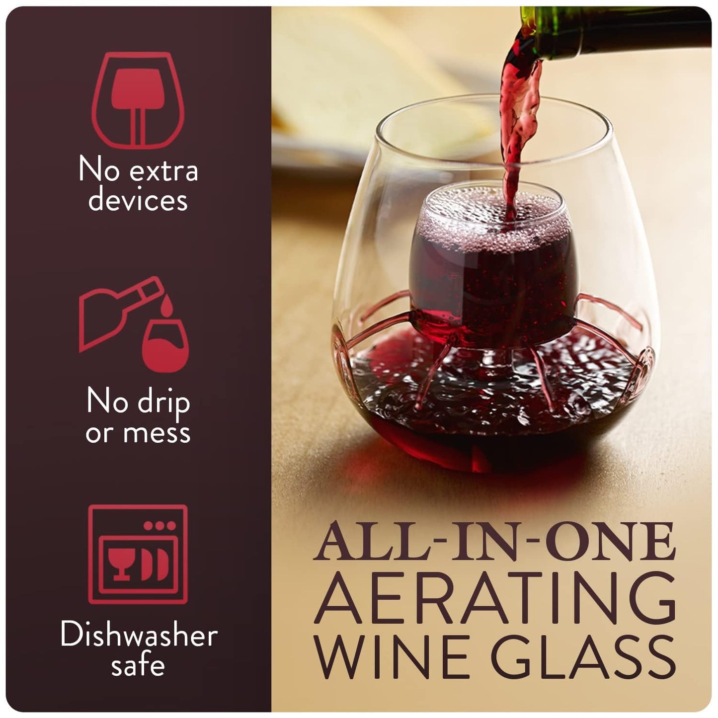 Stemless Aerating Wine Glasses (Set of 2) by Chevalier Collection – Patented Wine Glasses with Built In Aerator