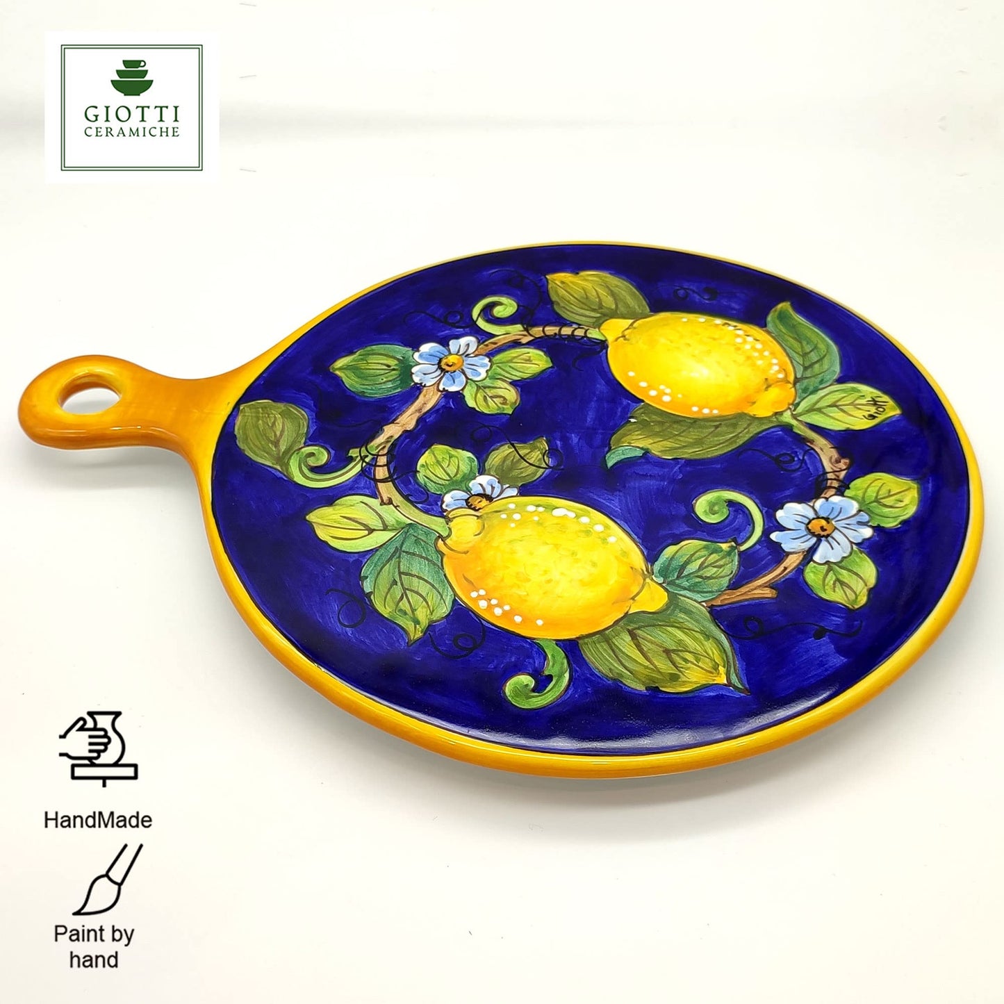 Italian Ceramic Cheese Board Lemon Blue - 10.38 inch Hand Painted Serving Platter for Kitchen - Made in ITALY Tuscany - Italian Pottery Serving Dish - Home Decor Ceramics Slate Cheese Tray