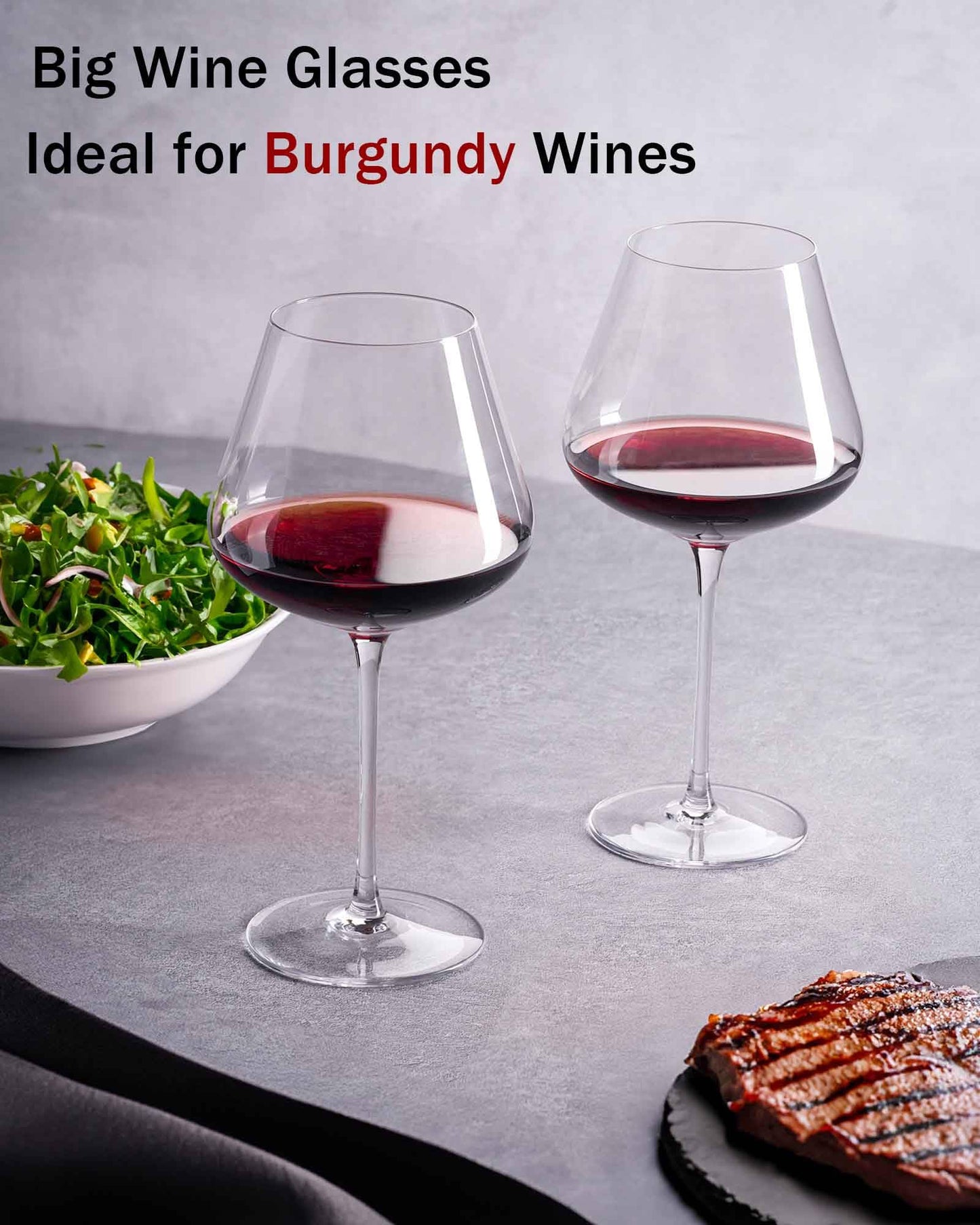 Hand Blown Italian Style Crystal Burgundy Wine Glasses - Lead-Free Premium Crystal Clear Glass - Set of 2-21 Ounce - Gift-Box for any Occasion