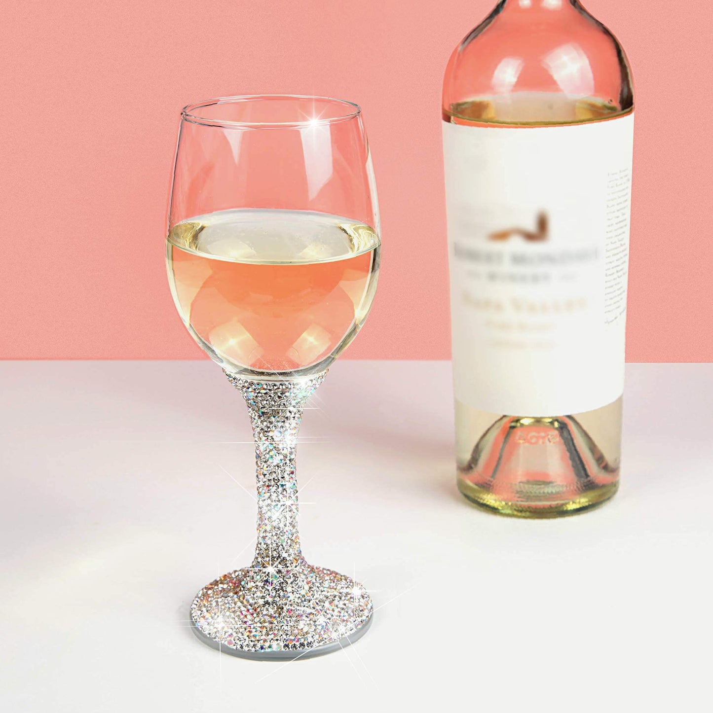 TISHAA Bling Wine Glass All Purpose, Bedazzled Rhinestone Diamond Wine Glasses, Dazzling Glam Decor Red and White Wine Glasses for Wedding Christmas Thanksgiving, (White)