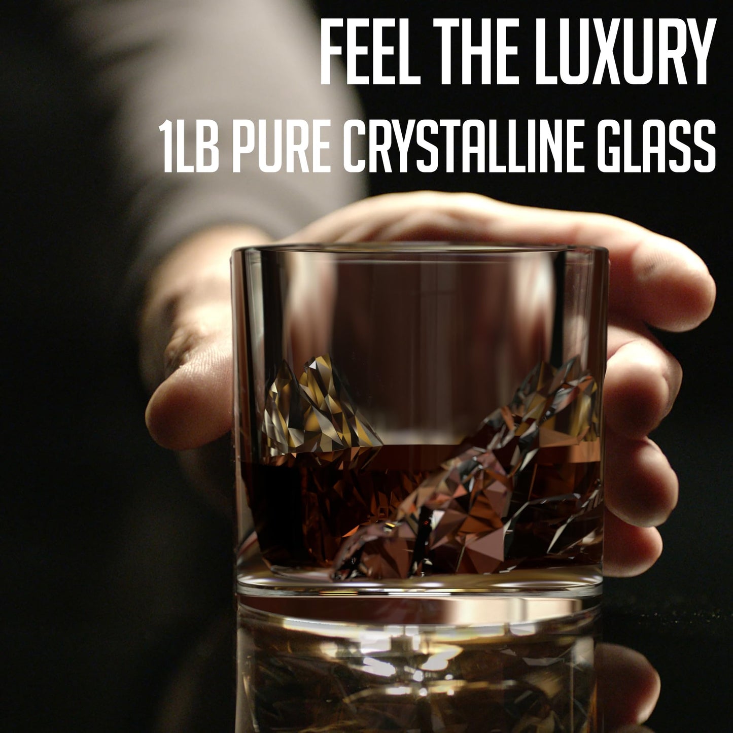 LIITON Heavy Crystal Whiskey Glasses Gift Set, Thick Freezable Bourbon Glass 1lb Each, Premium Whiskey Gifts for Men, Frozen Crystal Chills Cocktails