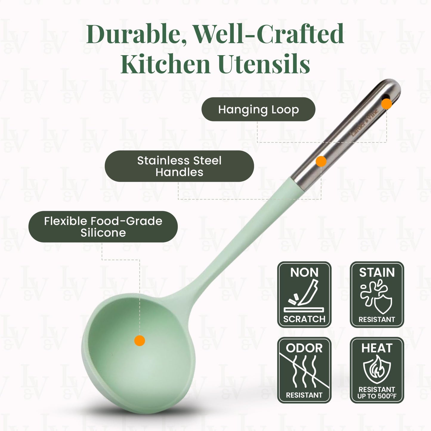 Sage 12-Piece Silicone Cooking Utensils Set | Silicone Utensils with Stainless Steel Handle and Ceramic Holder | Kitchen Utensils Set | Dishwasher Safe Set of Kitchen Essentials | Sage