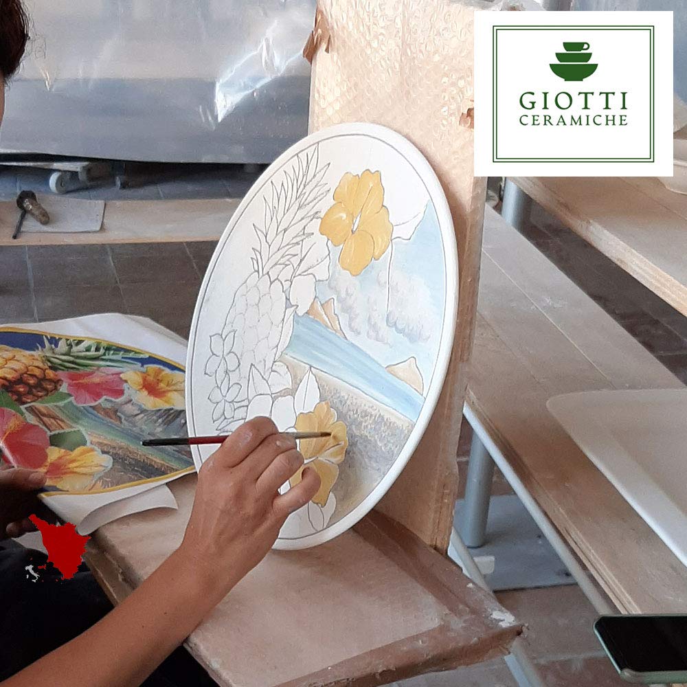 Italian Ceramic Serving Platter For Kitchen, Large Oval Serving Tray Hand Painted With Brush, Decoration With Sunflower Poppies, Produced By Giotti Ceramiche Made In Italy, Handmade Pottery