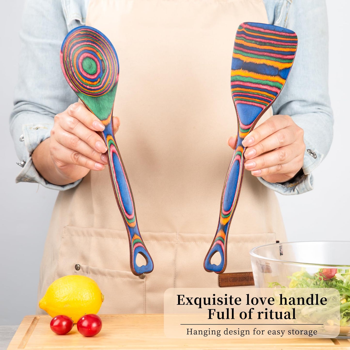 Gudamaye Pakkawood 7-Piece Wooden Cooking Utensils, Wooden Spoons for cooking, Wooden Utensil set,Pakkawood kitchen Utensils for Cooking, Non-Stick Spoon, Household Essentials, Heat-Resistant Spoons